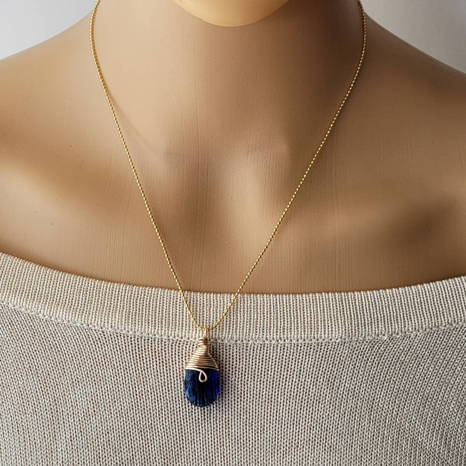 Blue teardrop necklace, Crystal necklace, Choker collar necklace for women, Deep blue tear drop necklace, Bday gifts for her, Majestic Blue