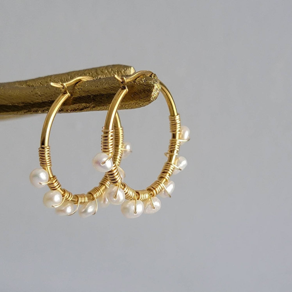 Pearl hoop earrings, Fresh water pearl earrings, Real pearl earrings, weddings- giftful, bridal giftful, bridal giftful, mothers days gifted