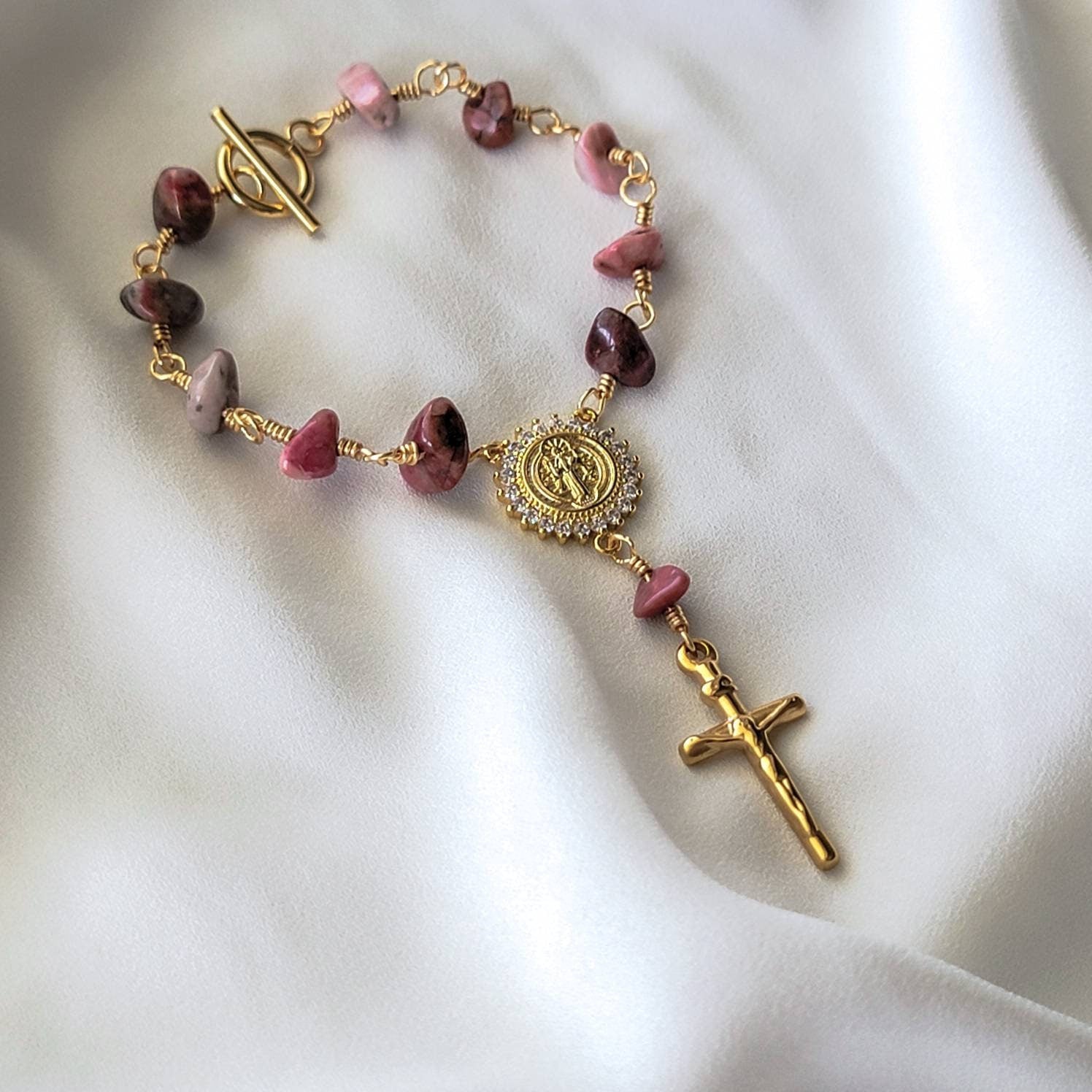 Rosary Bracelet with Cross Charm – Handmade Faith Bracelet