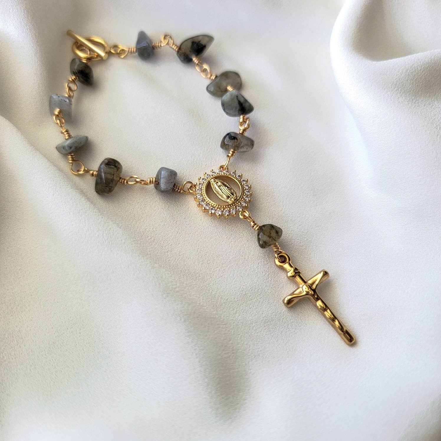 Rosary Bracelet with Cross Charm – Handmade Faith Bracelet