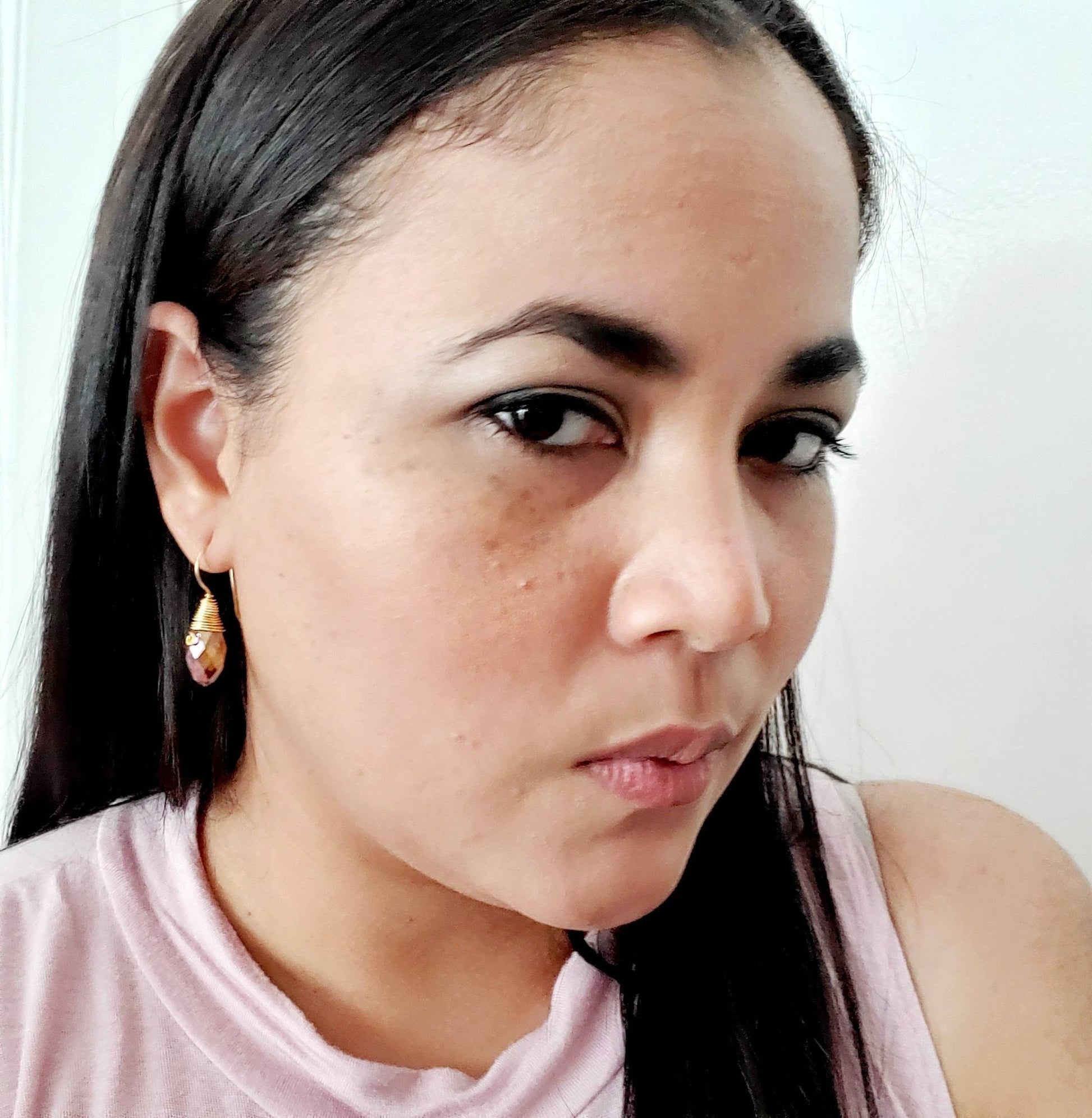 Amber Crystal Earrings Dangle, Drop dangle earrings, Baltic amber, Honey earrings, Simple everyday ear, Amber yellow, Sparkly earrings
