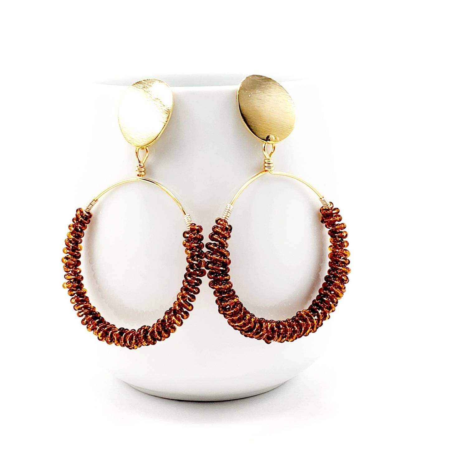 Beaded hoop Earrings, Seed bead earrings, Large hoop earrings, Colorful earrings, Mayan earrings, Mexican earrings, Native earrings