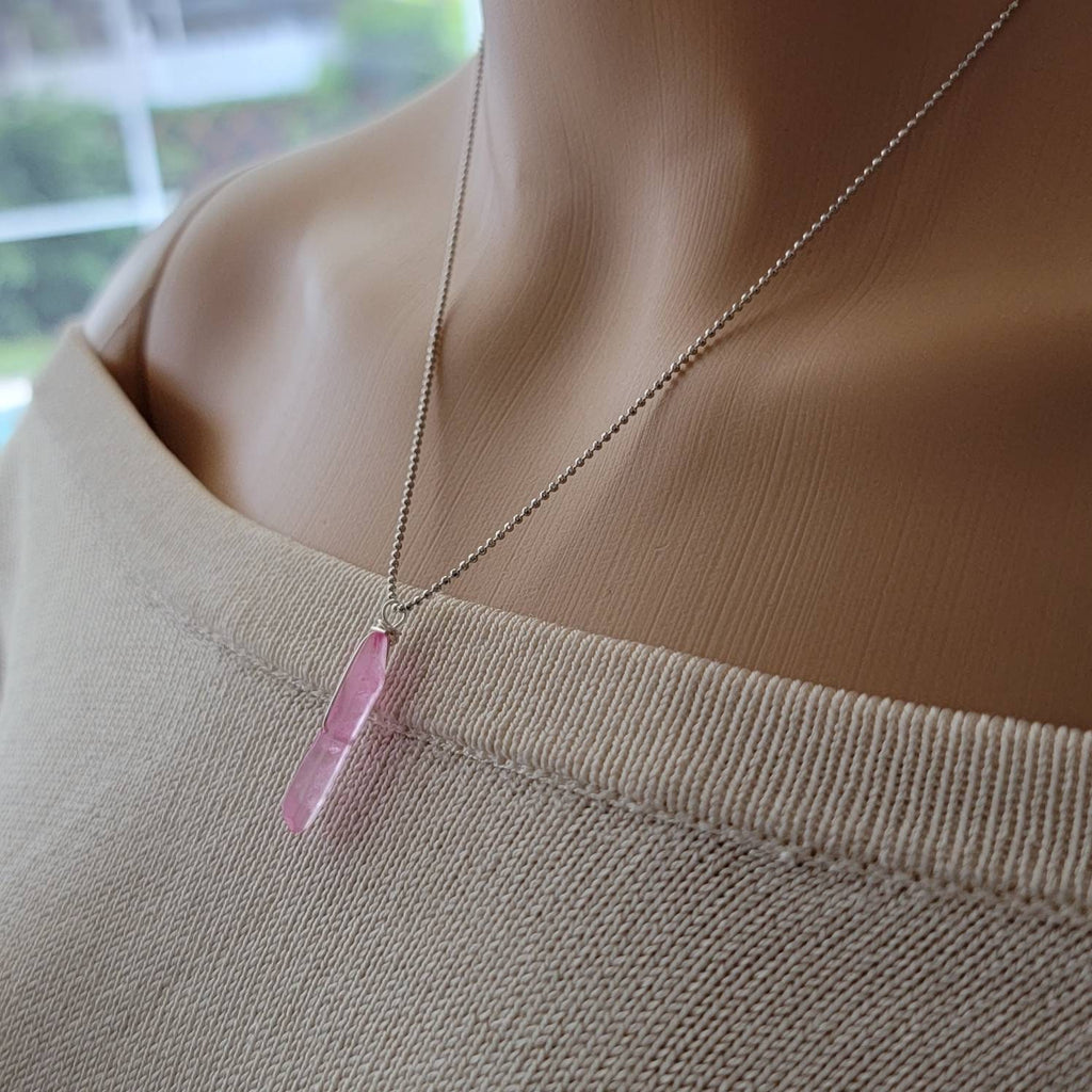 Rose quartz necklace, Quartz point pendant, Quartz crystal point pendant, Rose Quartz Pendant, Gold ball chain, Minimalist layering, gifteds
