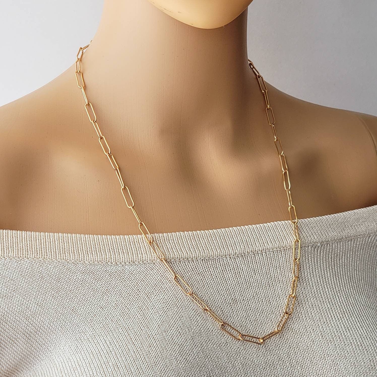 Gold chain necklace, Paper clip chain necklace, Gold plate chain, Layered Link Chain, Layering Chain Necklace,Rectangle Chain Necklace,