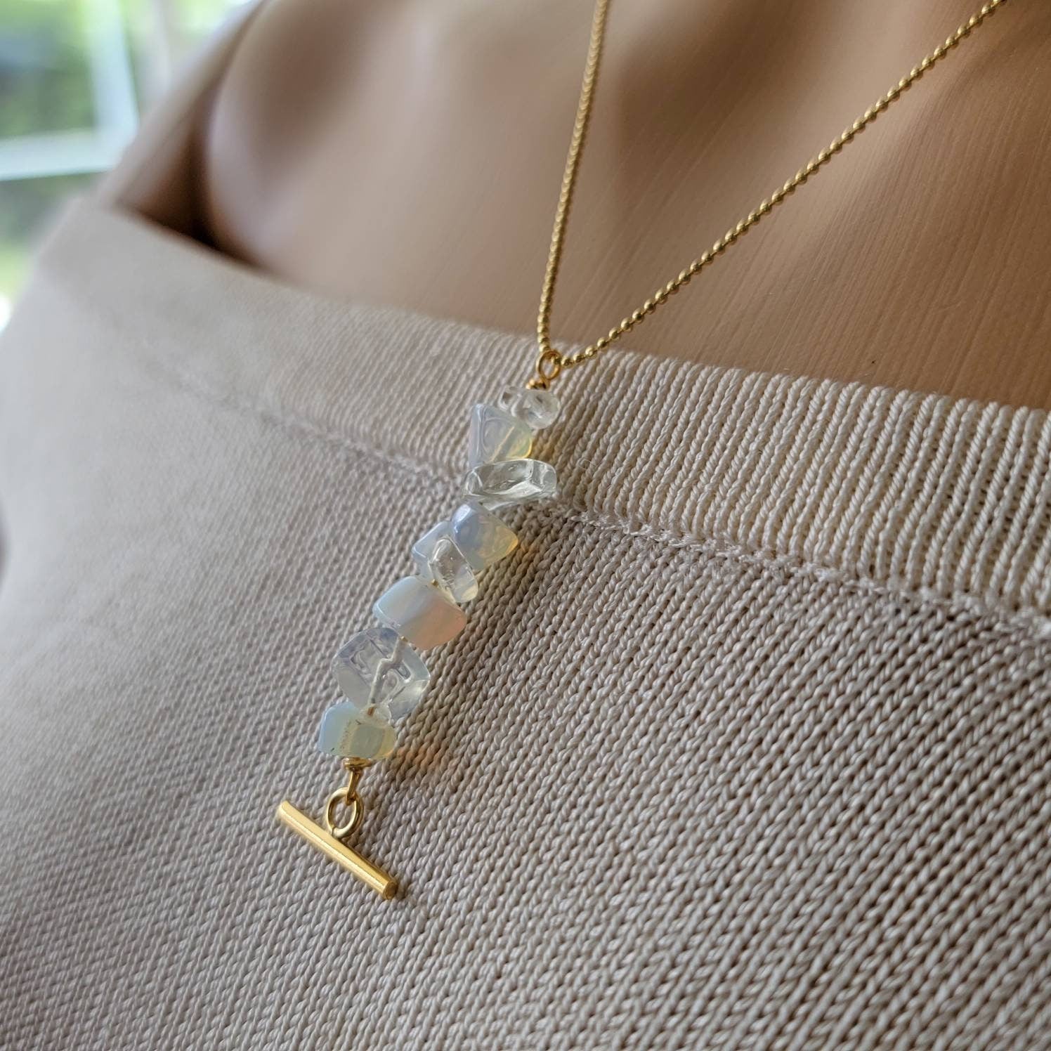 Raw opal necklace, Genuine opal necklace, Opalite necklace, white opal necklace, Raw gemstone necklace, Dainty opal necklace,Christmas gifts