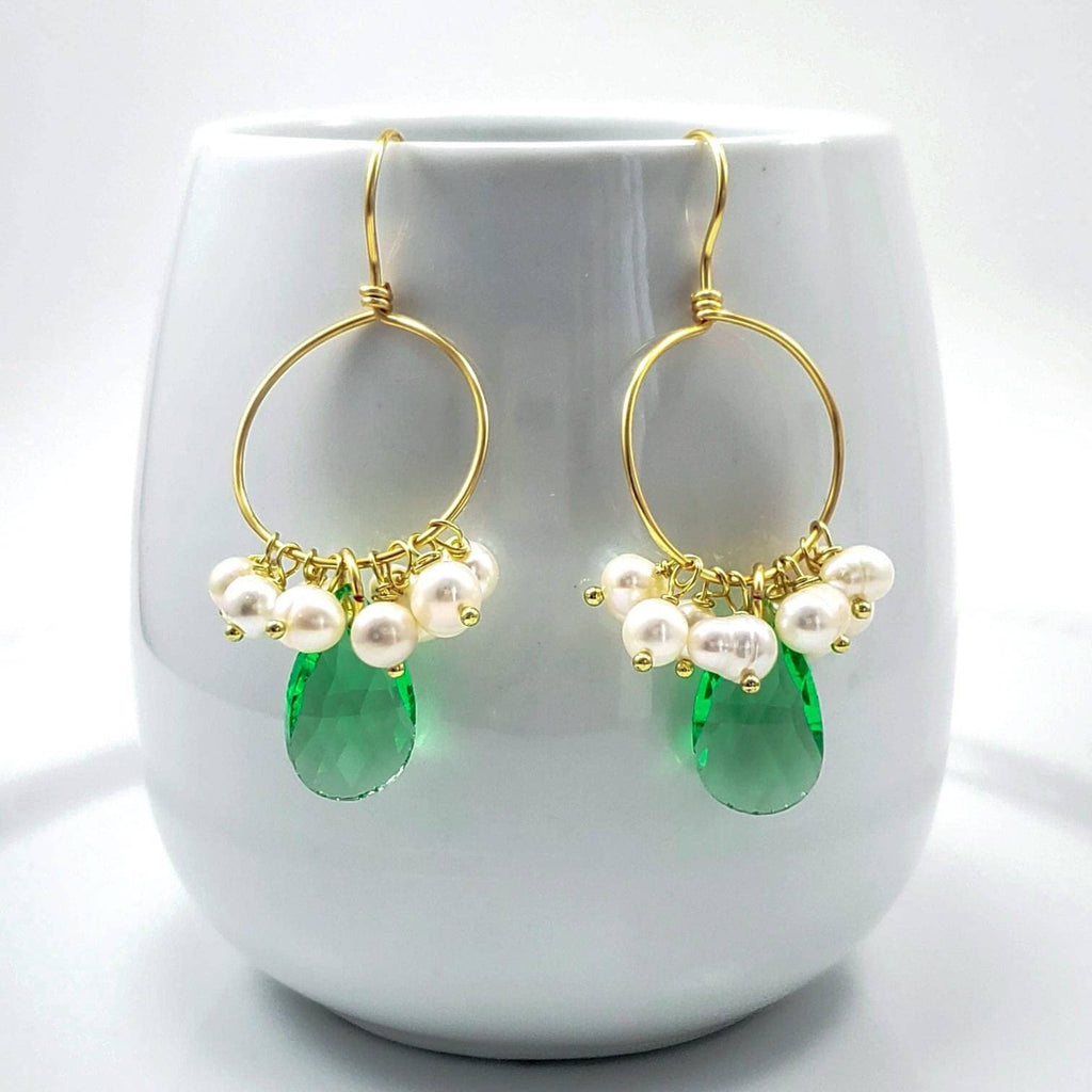 PEARL HOOP EARRINGS, Hoop crystal earrings, Thin hoop earrings, Hoop earrings with charm, Gold filled hoop earrings, Large hoop earrings
