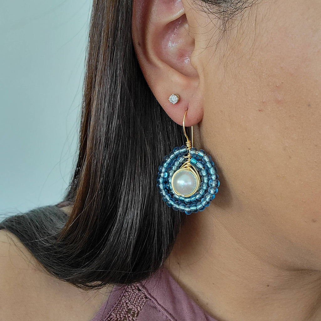 Pearl drop earrings, Something Blue Earrings, delicate earrings, minimal earrings, bridesmaid earrings, everyday earrings, giftful earring