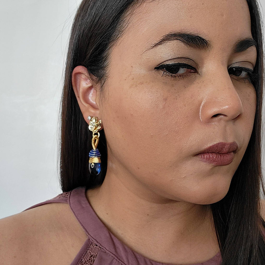 Tear drop earrings, Waterdrop earring, casual earrings, floral leaf earrings, dangling earrings, blue dangle earrings, light blue earrings
