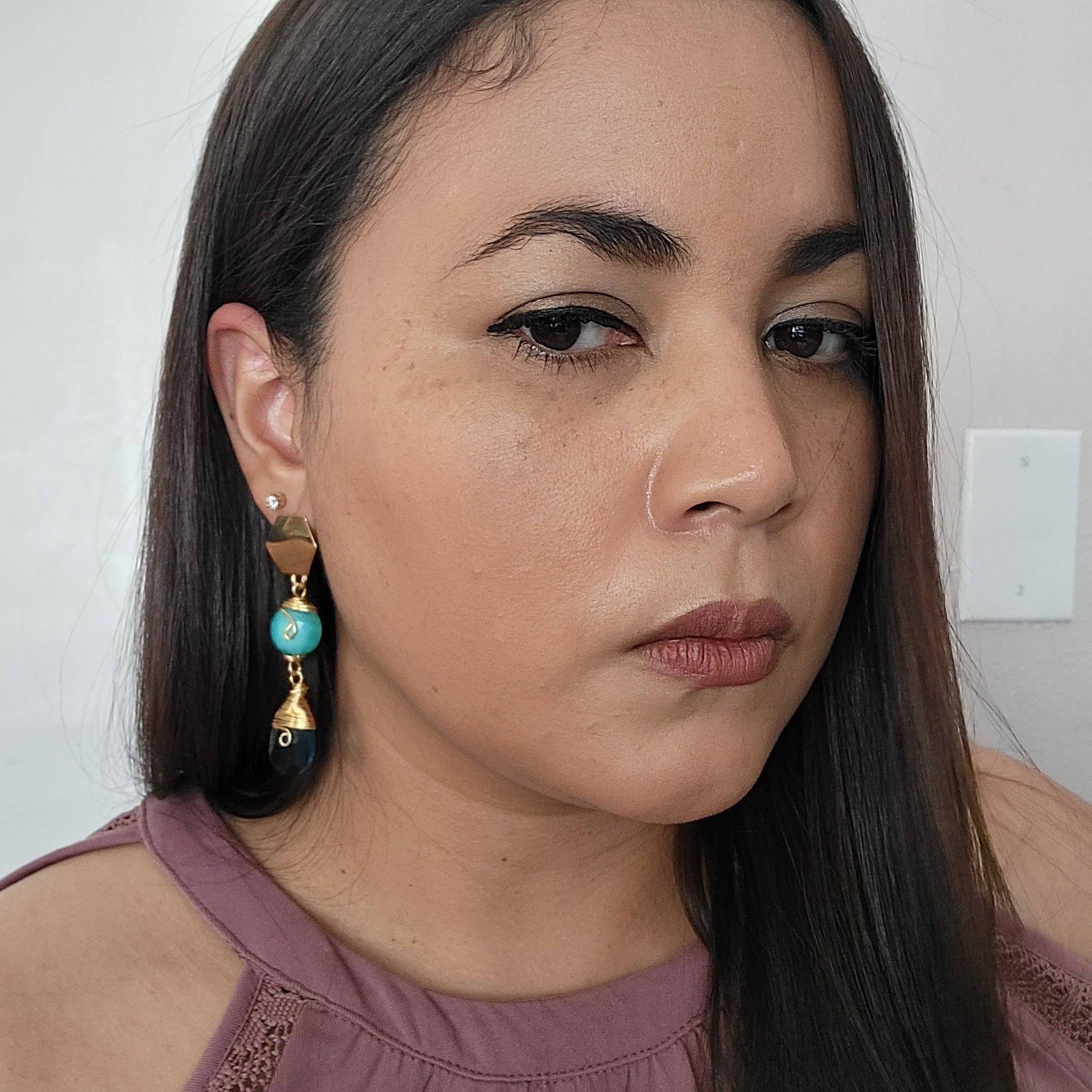 Thread earrings, Tear drop earrings, Long teardrop earrings, Mother in law gift, Modern green earrings, Boss day gift for her, Bestseller
