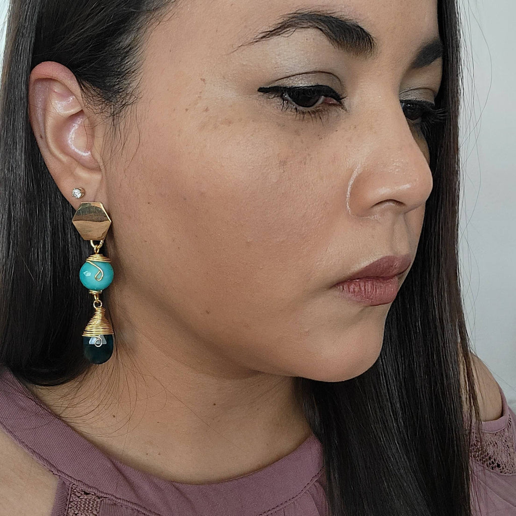 Thread earrings, Tear drop earrings, Long teardrop earrings, Mother in law gift, Modern green earrings, Boss day gift for her, Bestseller