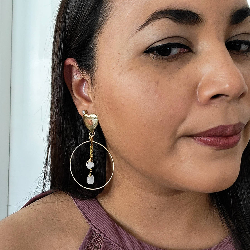 Crystal hoop earrings, Raw crystal earrings, Clear quartz earrings, Quartz hoop earrings, Crystal earring hoop, Large hoop earrings