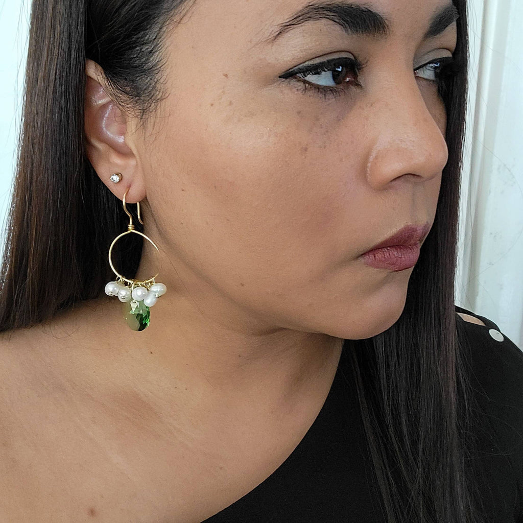 PEARL HOOP EARRINGS, Hoop crystal earrings, Thin hoop earrings, Hoop earrings with charm, Gold filled hoop earrings, Large hoop earrings
