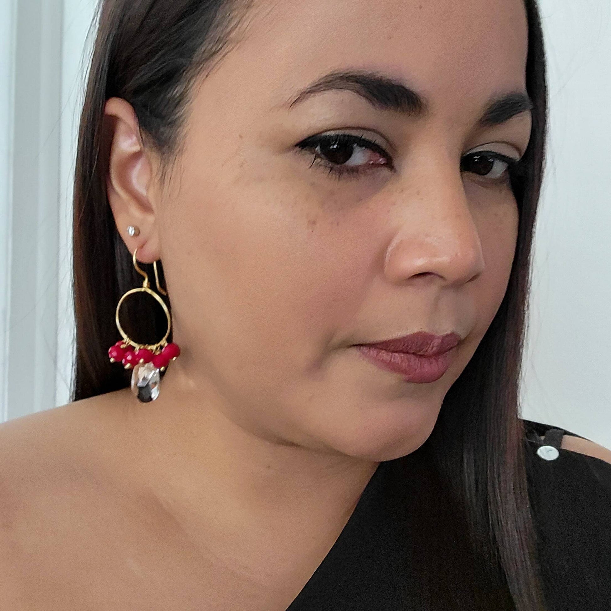 Crystal Hoop Earrings – Thin Gold Hoop Earrings with Crystal Charm | Handmade Minimalist Jewelry