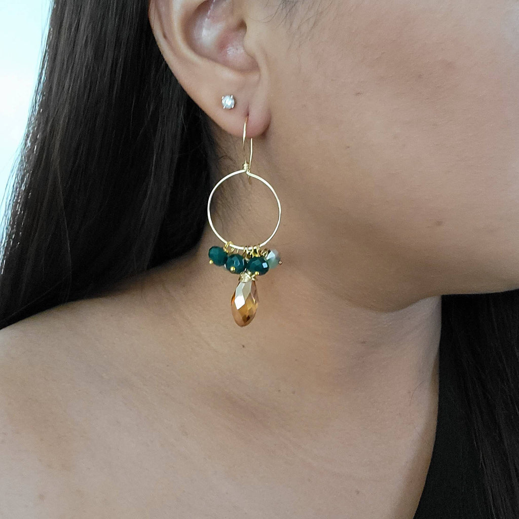 Crystal Hoop Earrings, Thin Hoop Earrings, Gold filled hoop earrings, Crystal Quartz Hoop Earrings, Gold Boho Hoops, Crystal Hoops