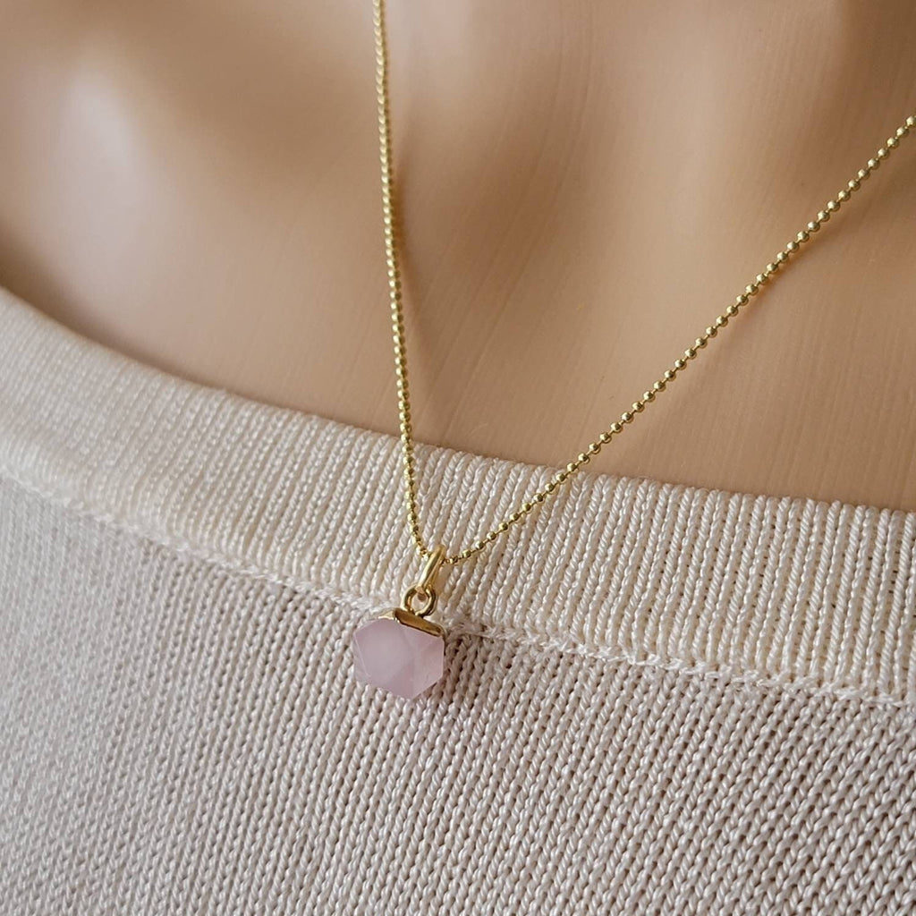 Dainty Rose quartz necklace, Chain thin necklace, Rose quartz gemston, lovely necklace, loving necklace, gifted valentines necklace,