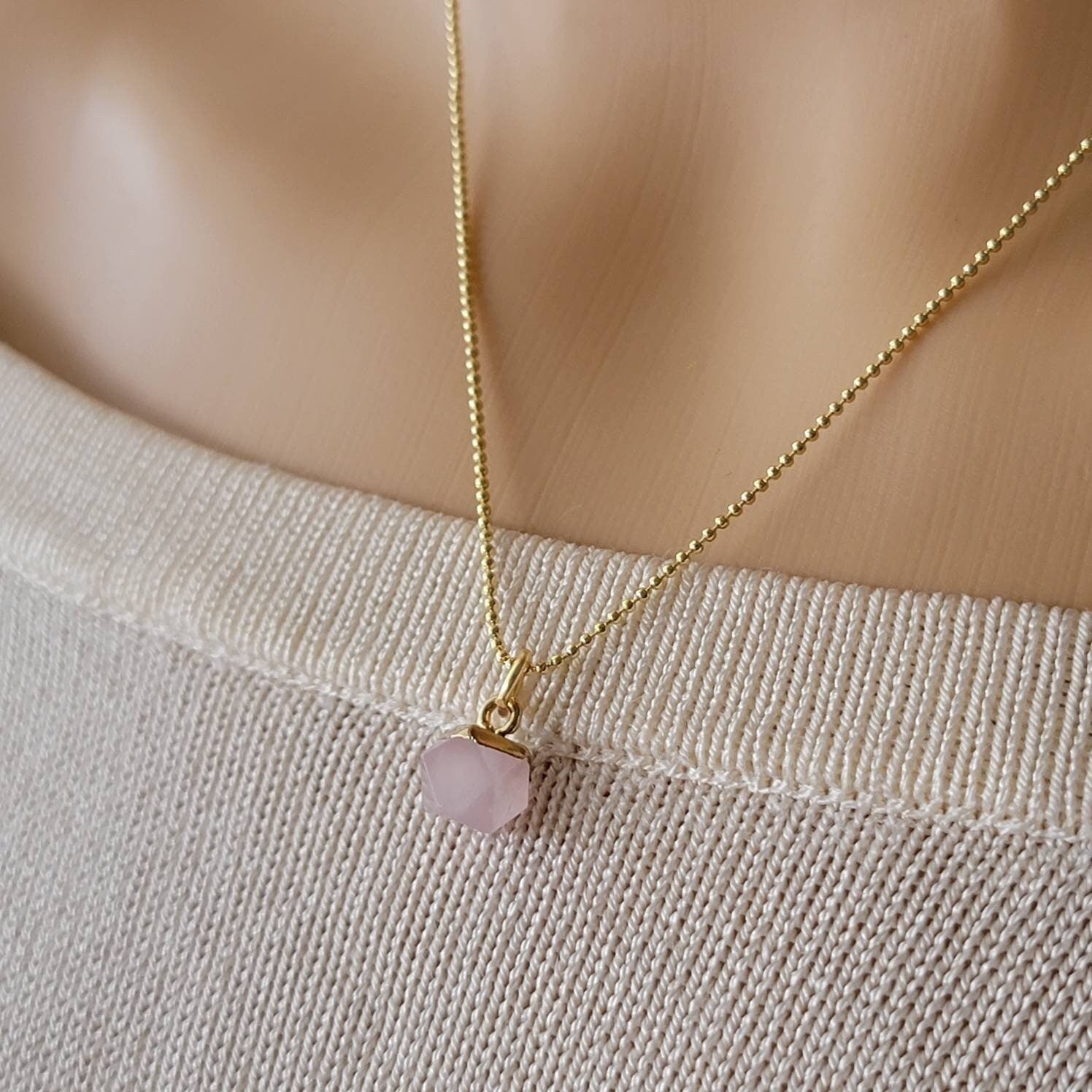 Dainty Rose quartz necklace, Chain thin necklace, Rose quartz gemston, lovely necklace, loving necklace, gifted valentines necklace,