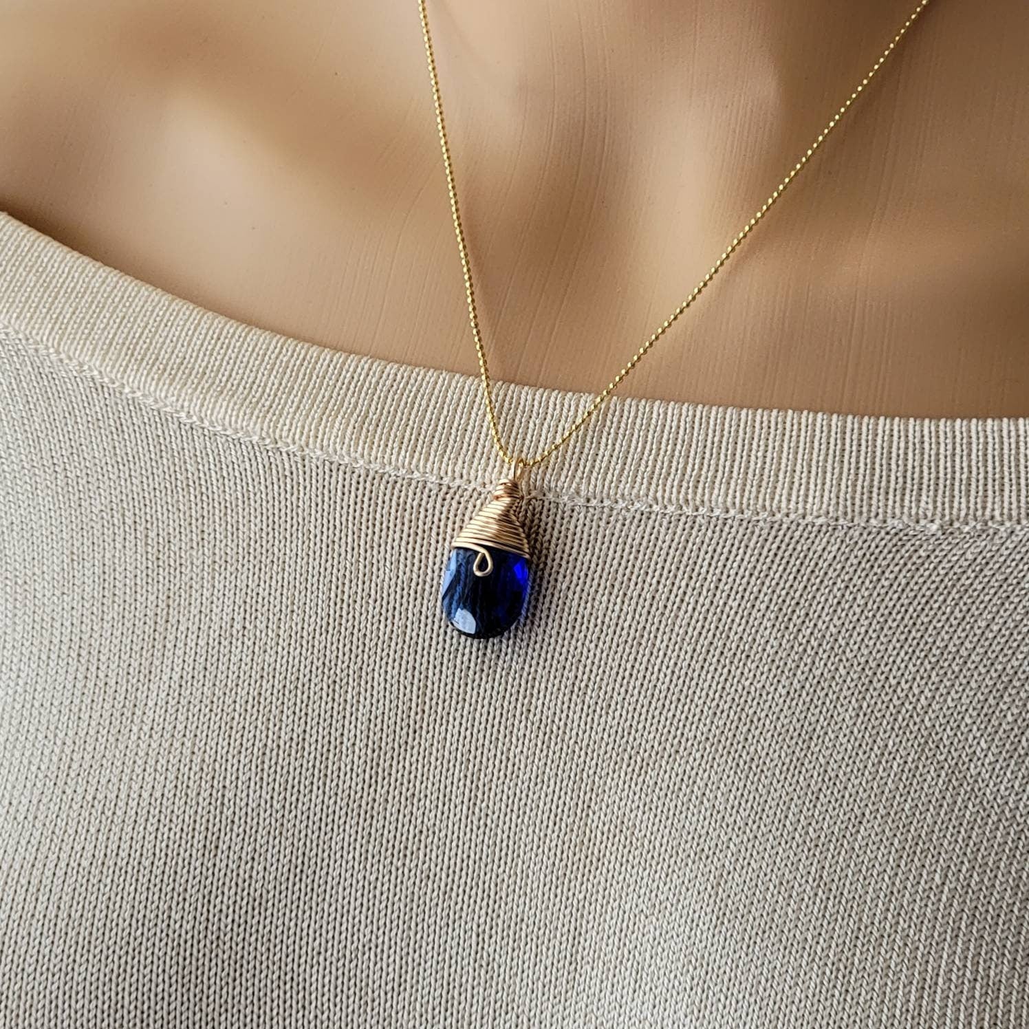 Blue teardrop necklace, Crystal necklace, Choker collar necklace for women, Deep blue tear drop necklace, Bday gifts for her, Majestic Blue
