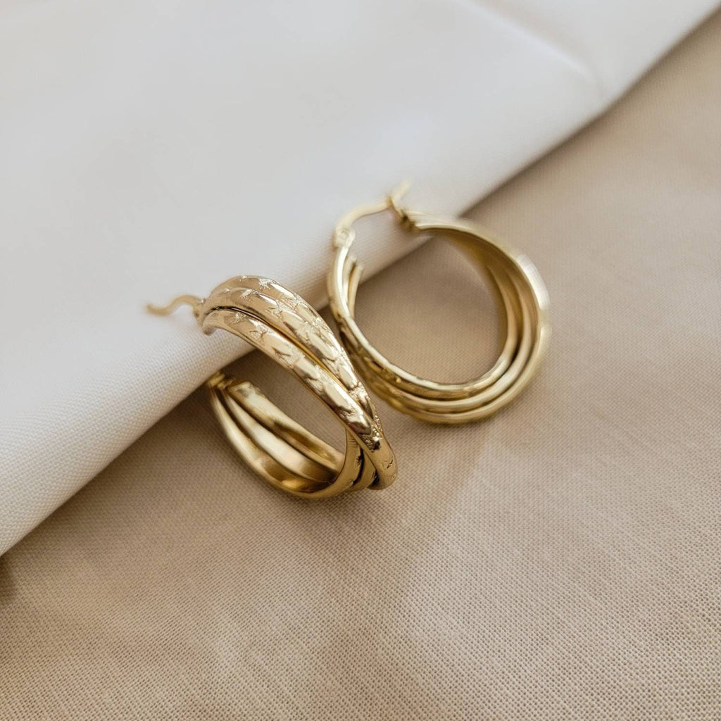 Triple Hoop Earrings, Gold hoop earrings, Knot earrings,Thick hoop earrings, Chunky gold hoops earrings, Triple band hoops, gold triple hoop