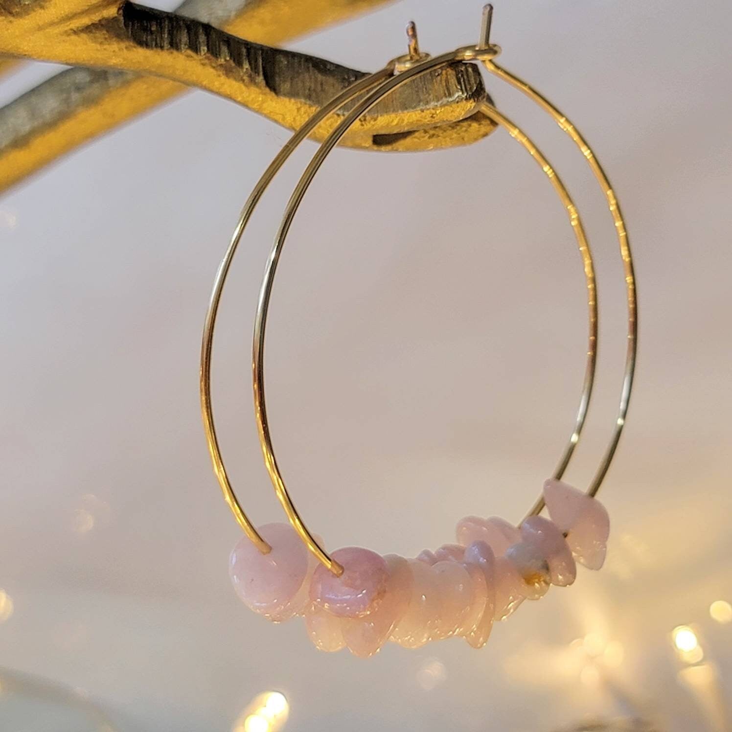 Kunzite earrings, Hoop Dainty Earring, Thin hoop earrings, Big hoop earrings, Thin hoop earrings, minimalistic hoop earring,  gift for- her