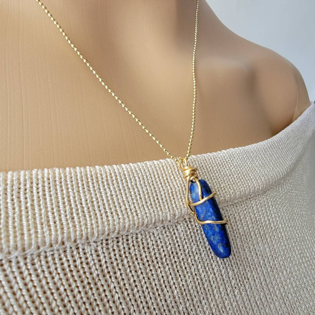 Lapis Lazuli Necklace, Minimaliste necklace, Gemstone necklace chain, Dainty necklaces, Gold necklaces dainty, Gift-necklace, giftful moms