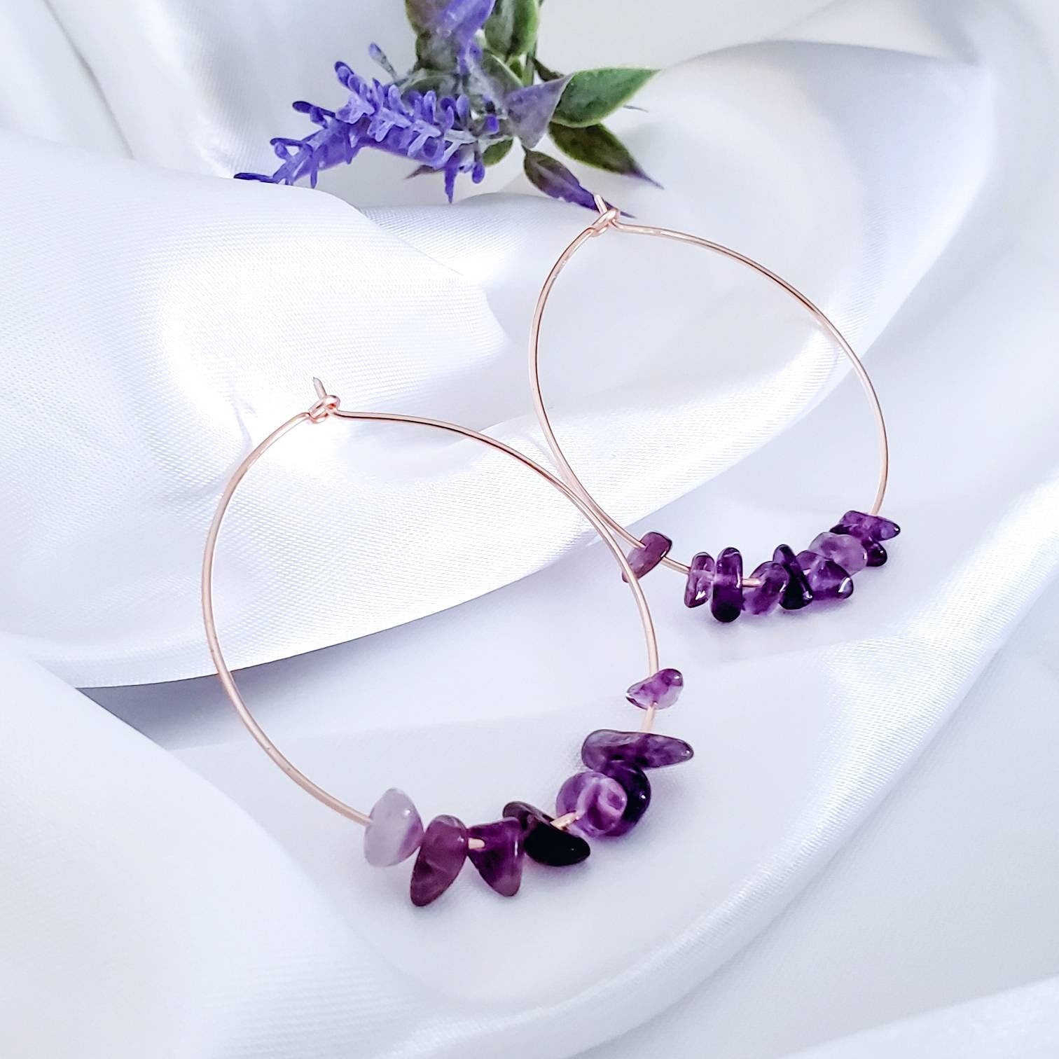 Amethyst Thin hoop earrings, Crystal hoop earrings, minimalistic hoop earrings, gifted earring, giftful daughter, gift for- her,wife  gifted
