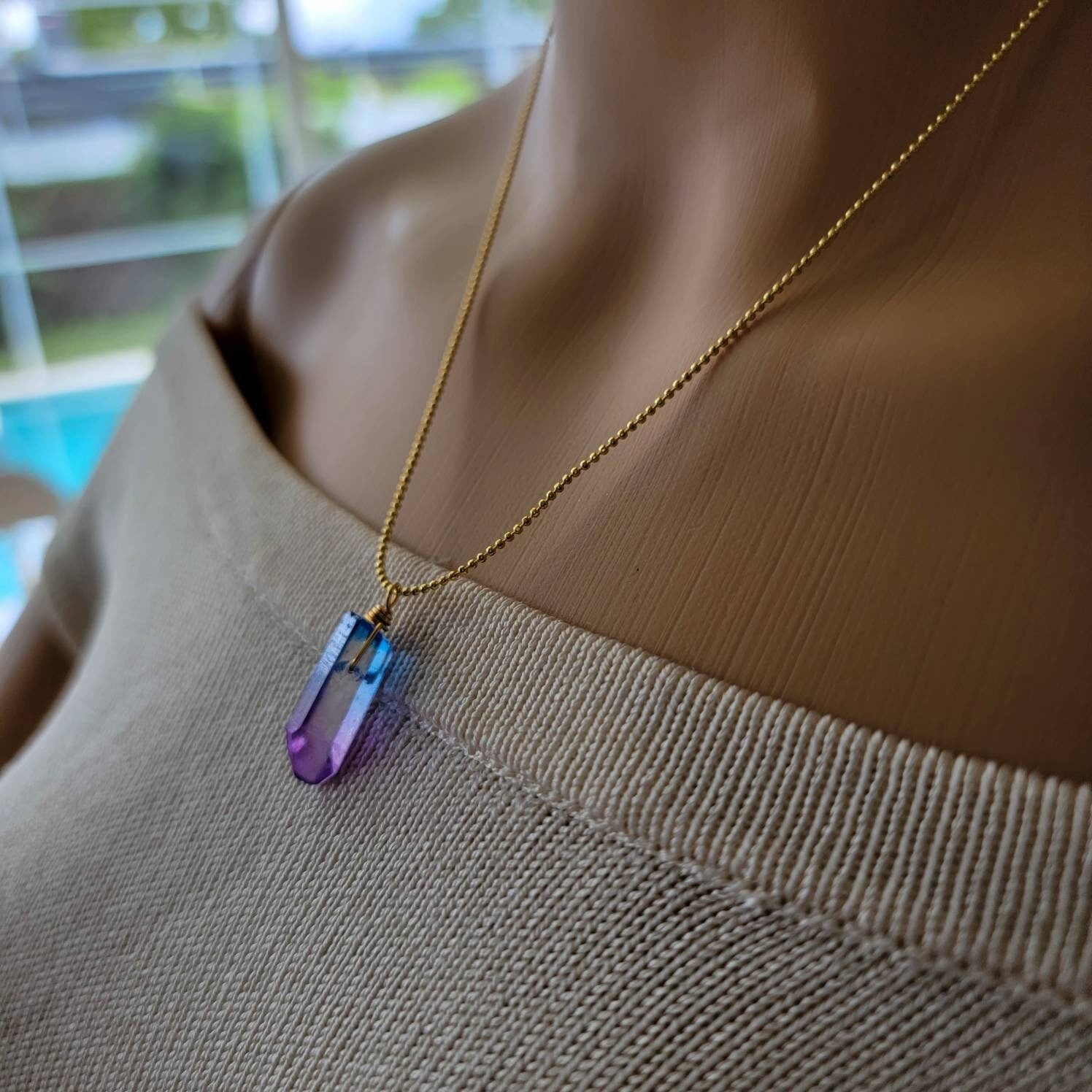 Raw Crystal Necklace, Natural Raw Rough Necklace, Raw Gemstone Necklaces, Thin necklace chain, Ball chain necklace, christmas gifted