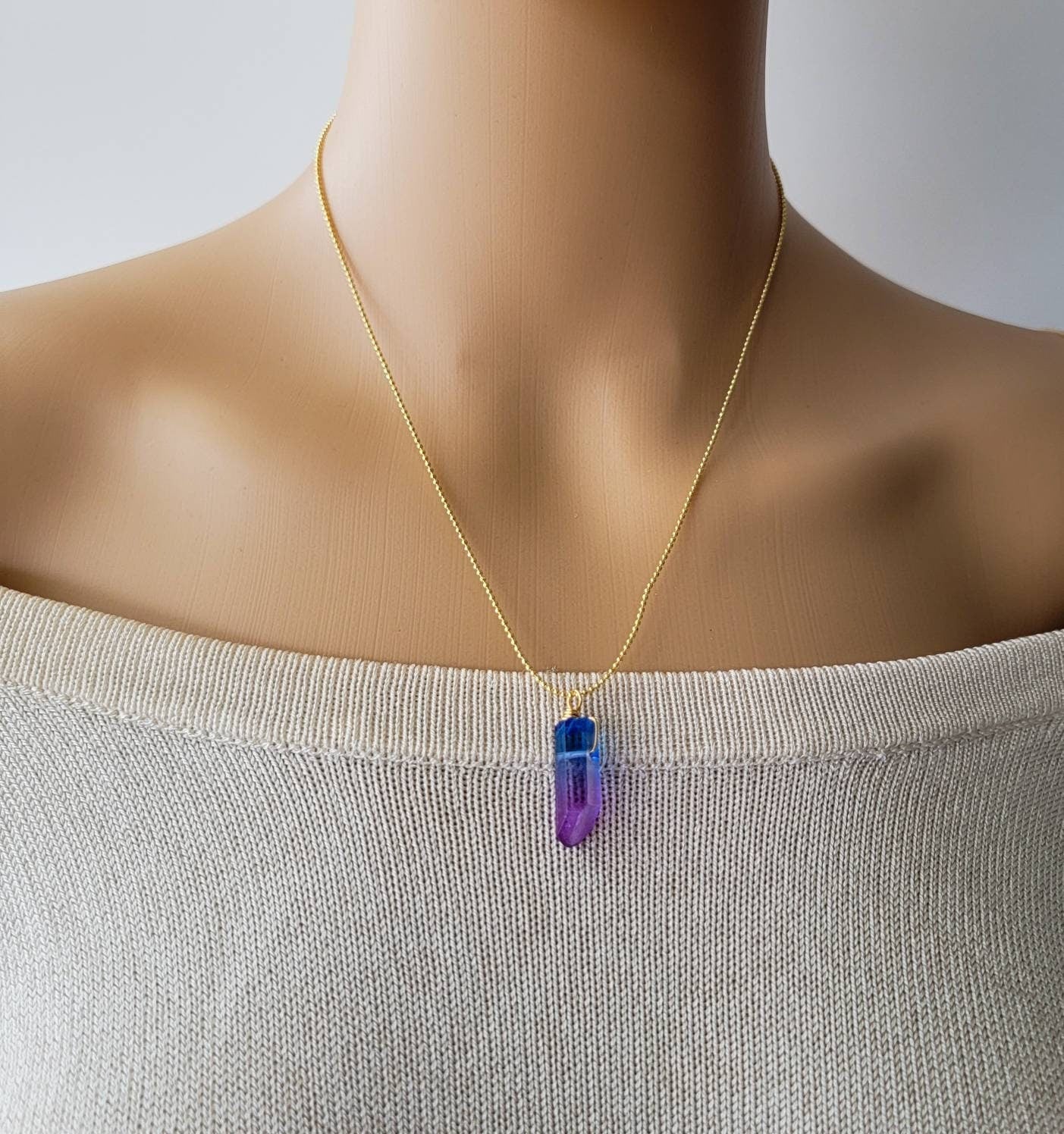 Raw Crystal Necklace, Natural Raw Rough Necklace, Raw Gemstone Necklaces, Thin necklace chain, Ball chain necklace, christmas gifted