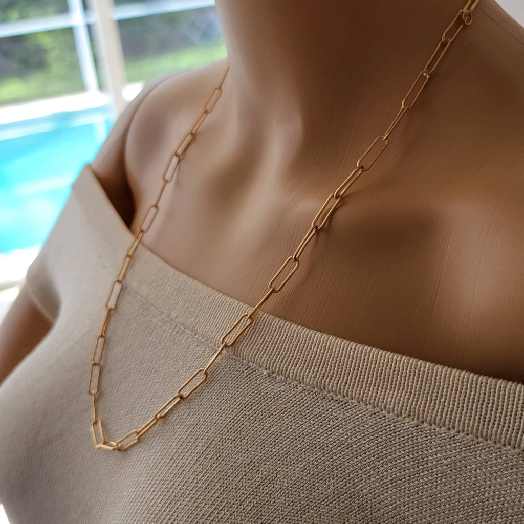 Gold chain necklace, Paper clip chain necklace, Gold plate chain, Layered Link Chain, Layering Chain Necklace,Rectangle Chain Necklace,