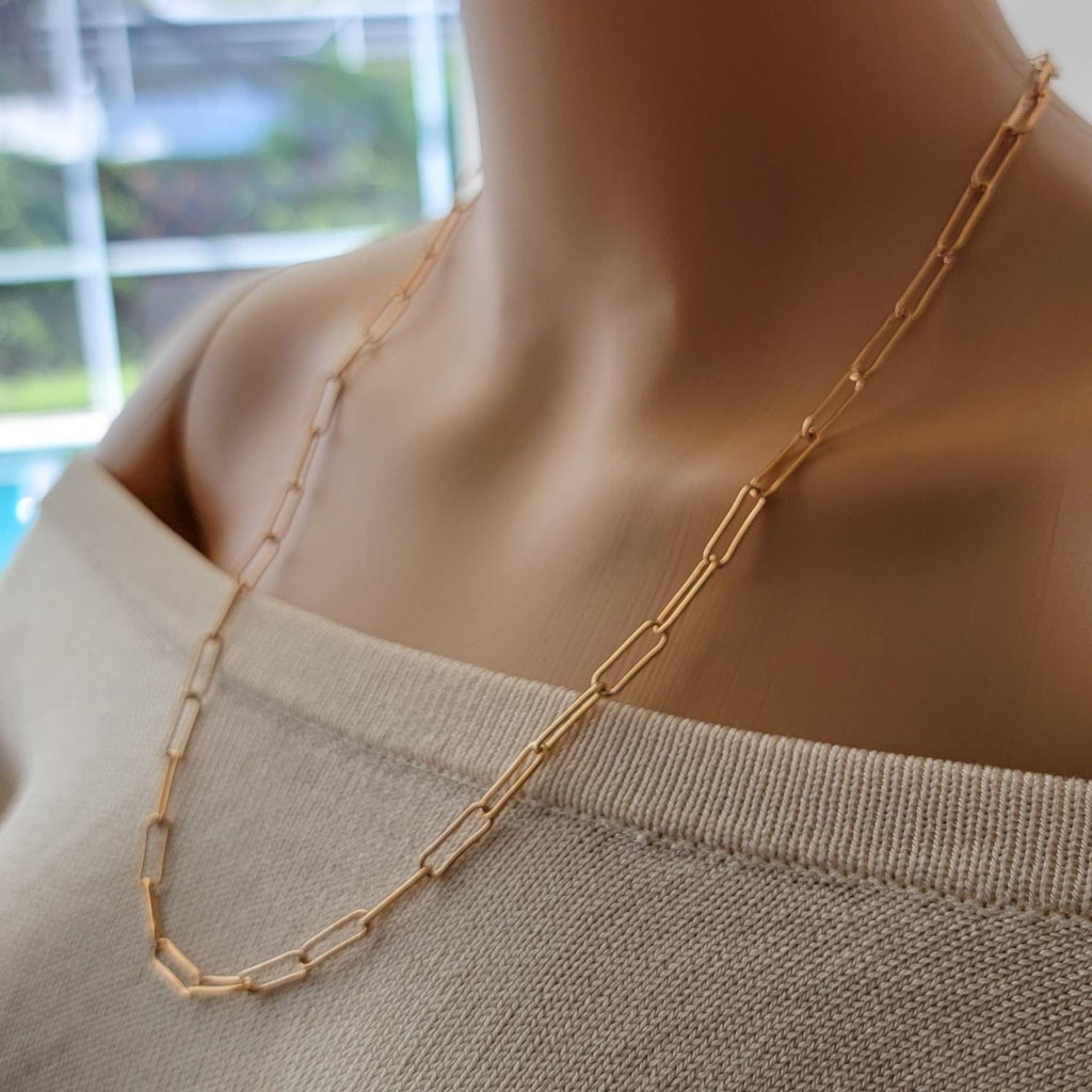 Gold chain necklace, Paper clip chain necklace, Gold plate chain, Layered Link Chain, Layering Chain Necklace,Rectangle Chain Necklace,