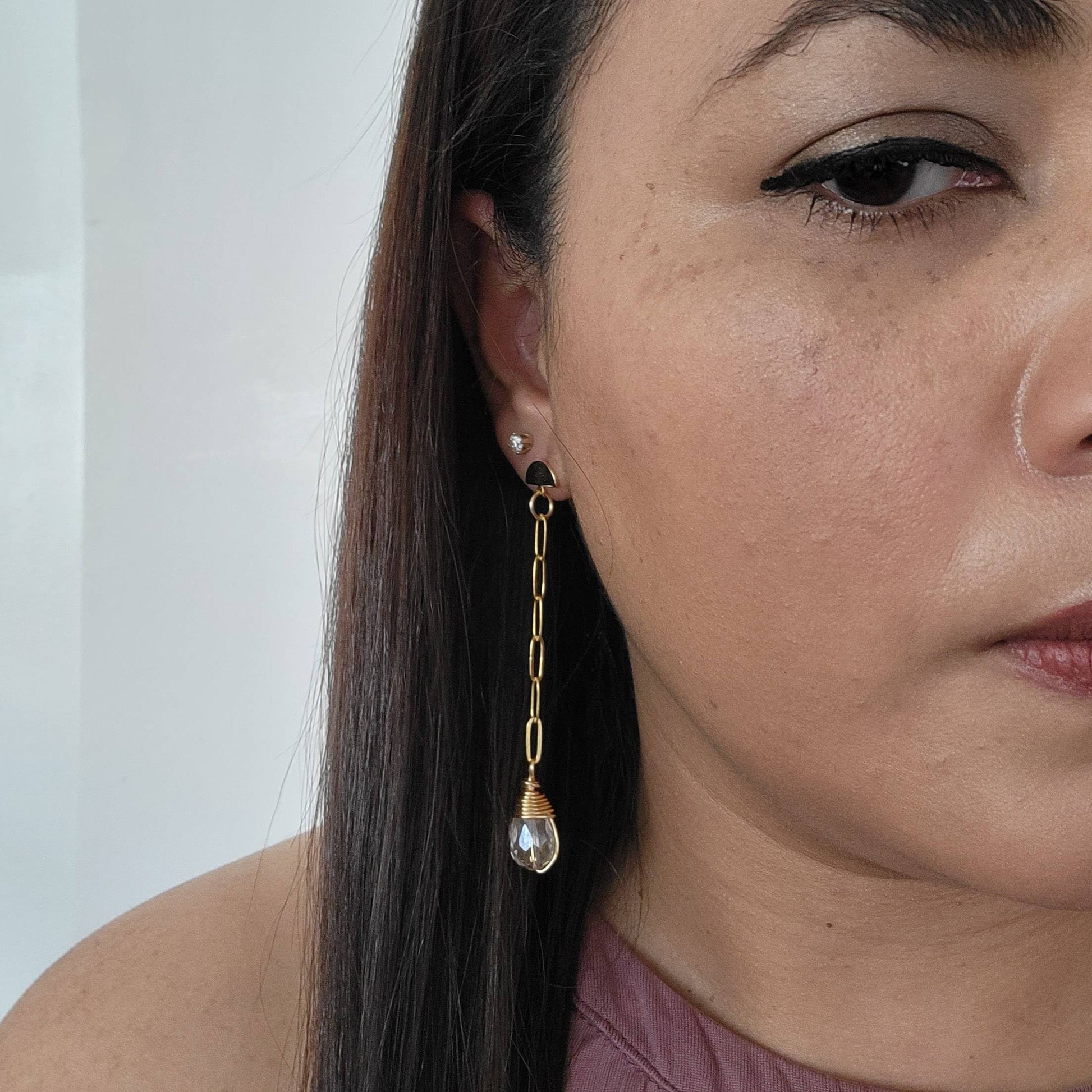Long chain earring, Minimalist Chain Threader Earrings, stacking earrings, ear threader, chain threader, dainty earrings, crystal threaders