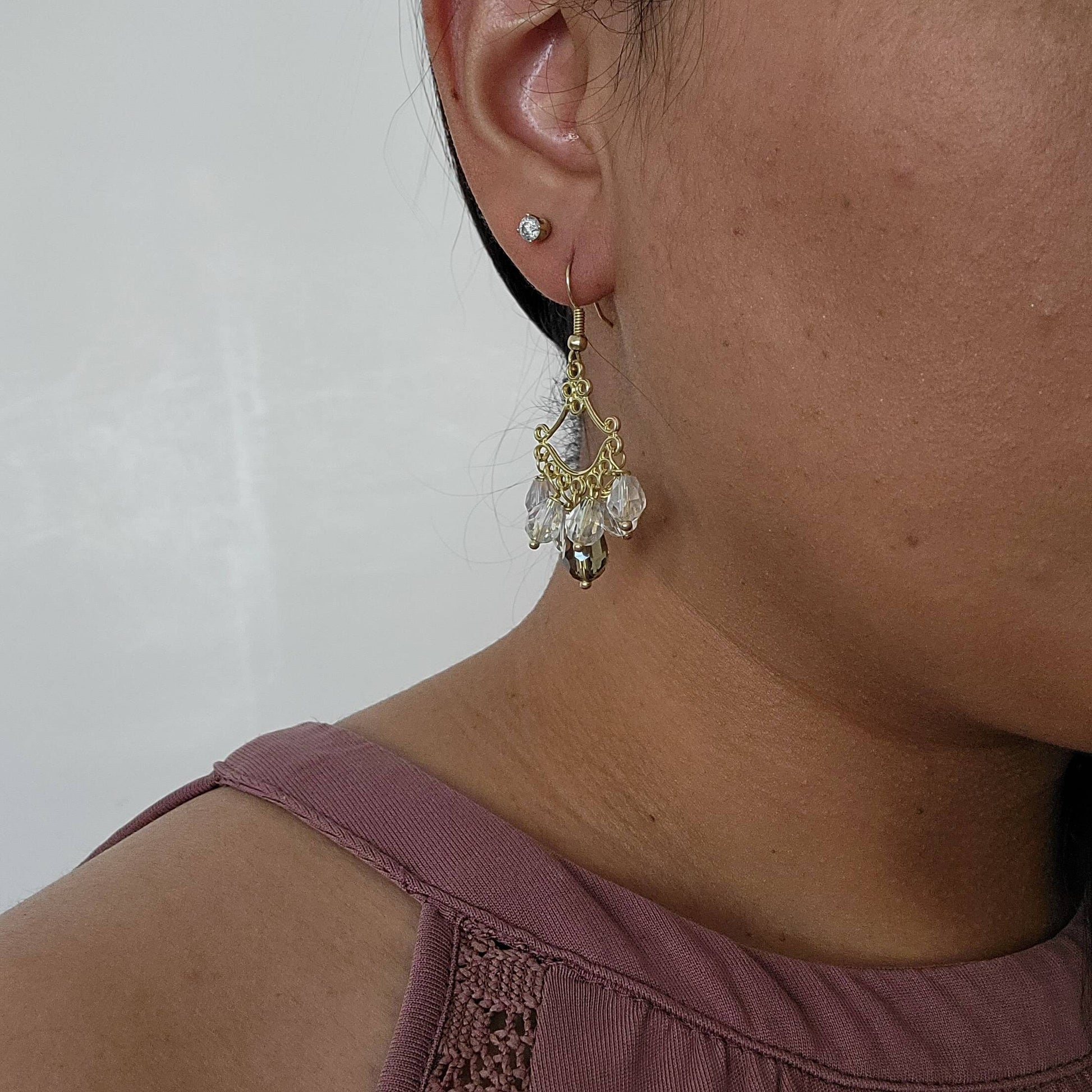 Chandelier Boho Earrings, Crystal Bridal Earrings, Gold Wedding Earrings, Chandelier Bridal Earrings, Dangle Earrings, Crystal Earrings,