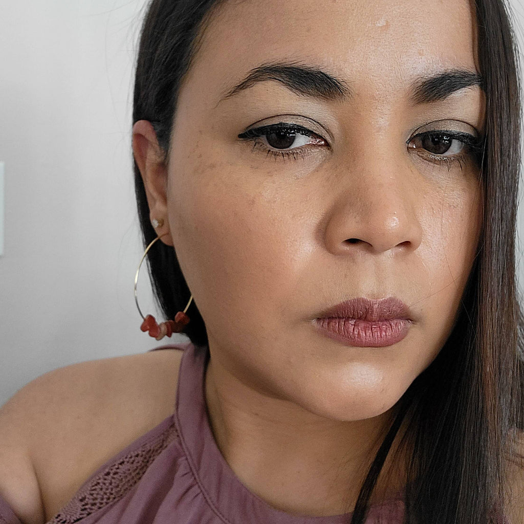 Raw Red jasper earrings, Thin hoop earrings, Gold filled hoop earrings, Unique hoop earrings, Natural Stone Earrings, Birthstone earrings
