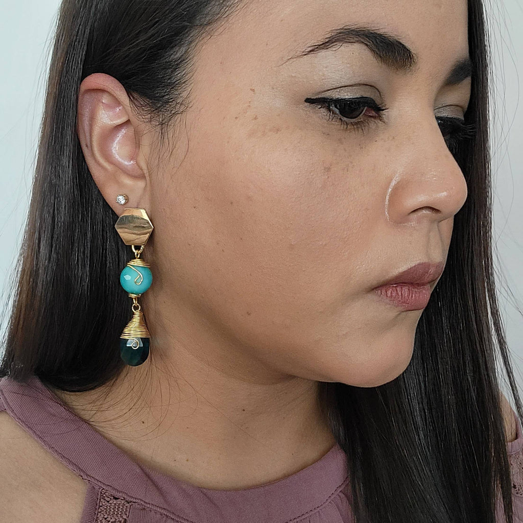 Thread earrings, Tear drop earrings, Long teardrop earrings, Mother in law gift, Modern green earrings, Boss day gift for her, Bestseller
