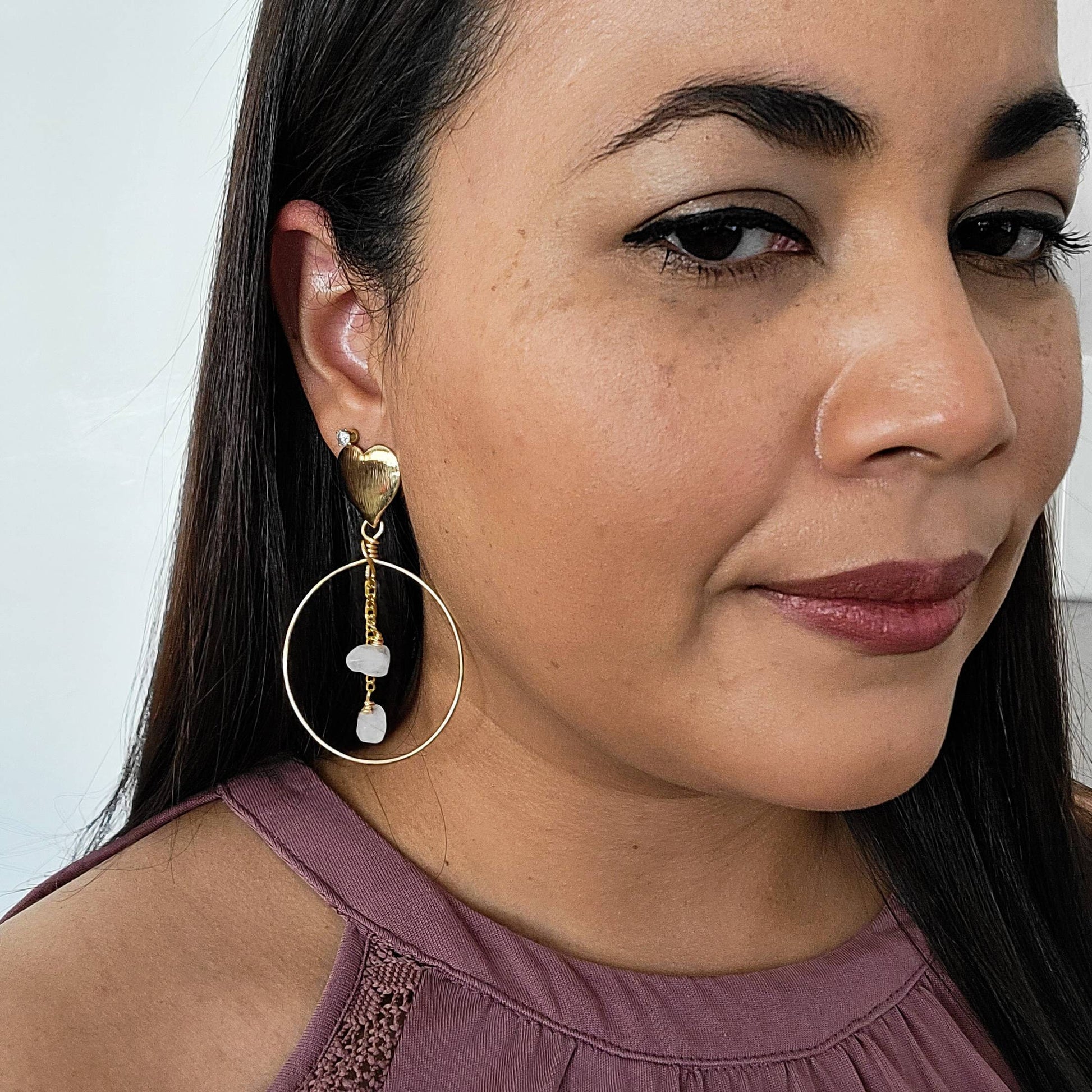Crystal hoop earrings, Raw crystal earrings, Clear quartz earrings, Quartz hoop earrings, Crystal earring hoop, Large hoop earrings