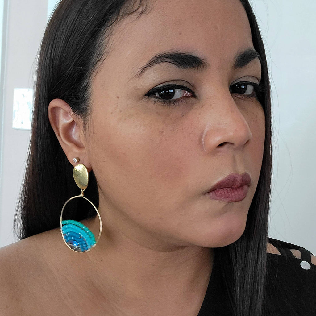 CRYSTAL HOOP EARRINGS, Large hoop earrings, Blue hoop earrings, Thin gold hoop earrings, Thin hoop earrings, Mother in law christmas gift