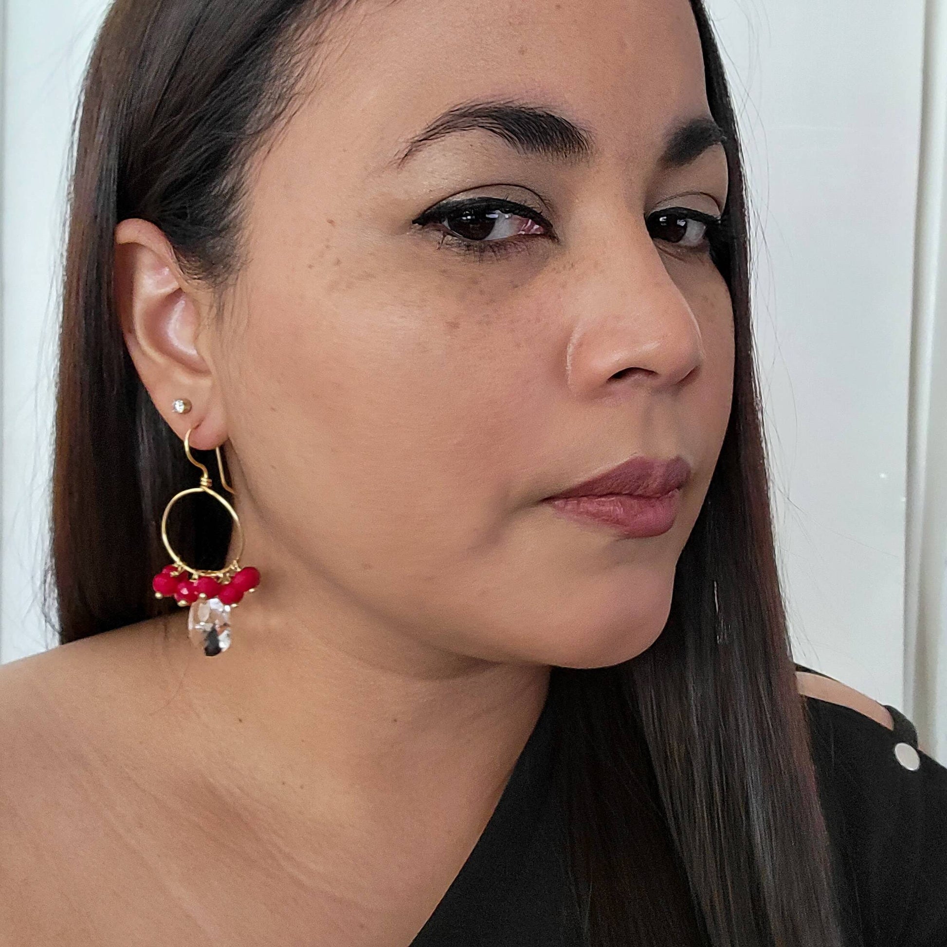 Crystal Hoop Earrings – Thin Gold Hoop Earrings with Crystal Charm | Handmade Minimalist Jewelry