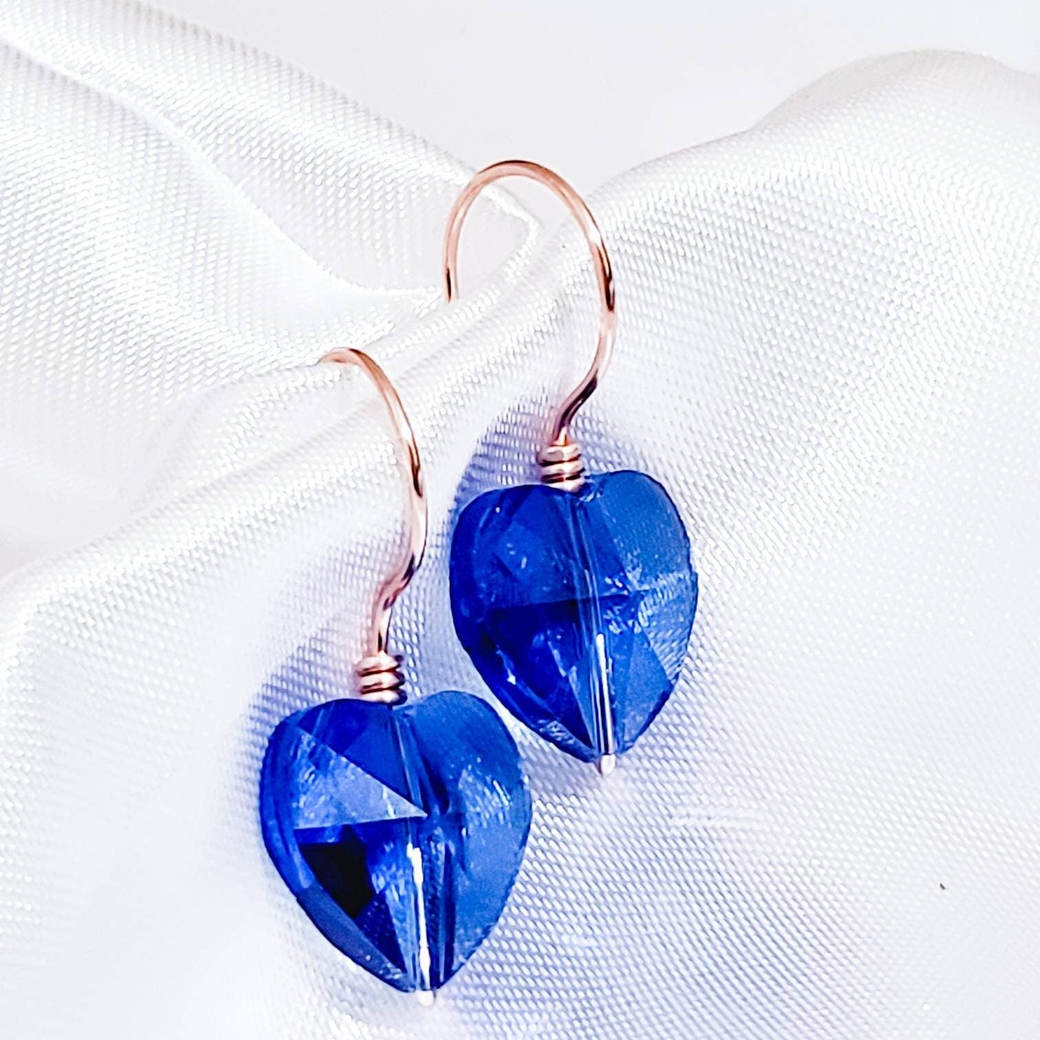 Blue Crystal Heart Earrings, Huggie earrings, Delicate earrings, Tiny drop earrings, Tiny stud earrings, Mother in law gift from bride