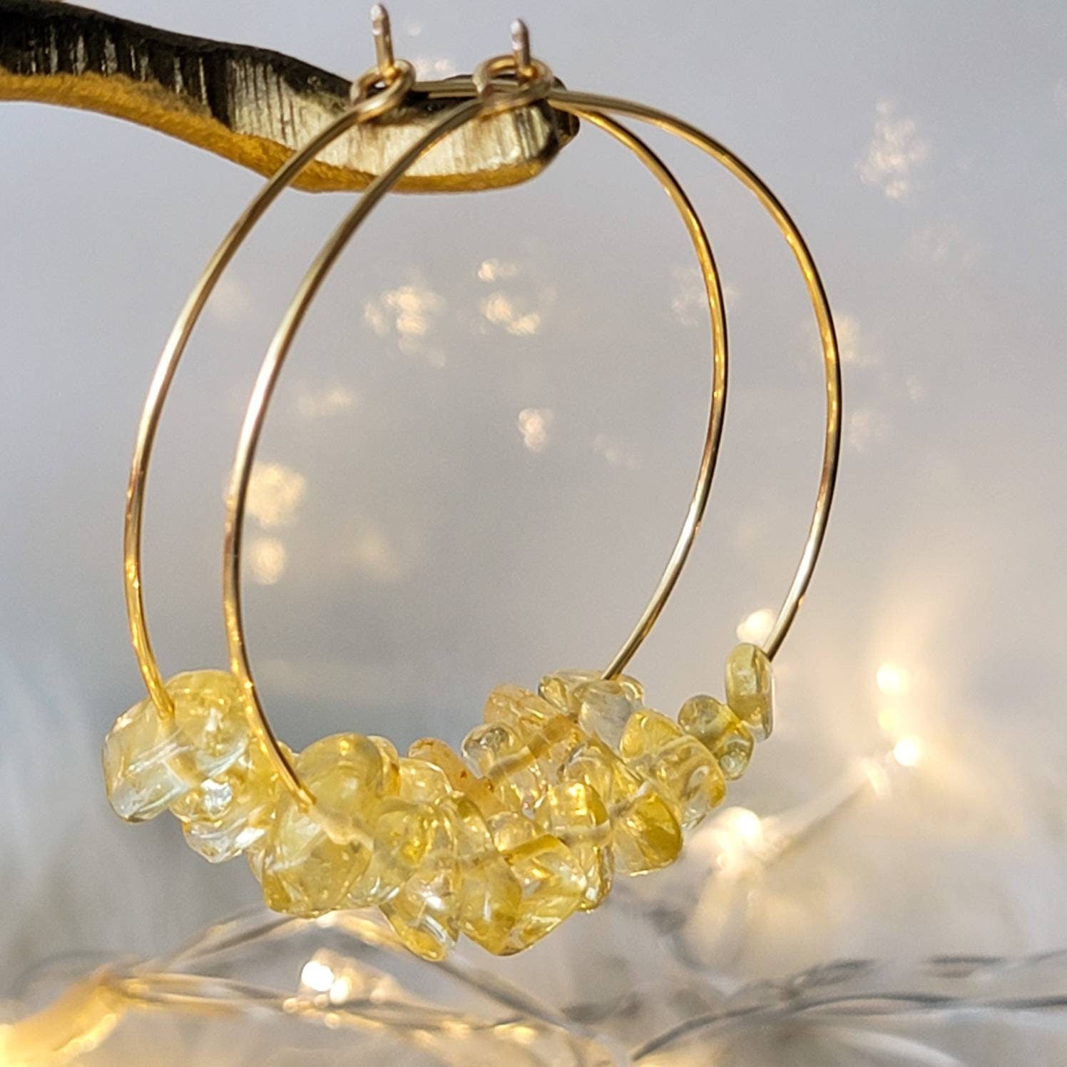 Citrine Hoop earrings, Raw citrine earrings, Thin hoop earrings, Crystal hoop earring, citrine dainty hoops earrings, earring hoop thin