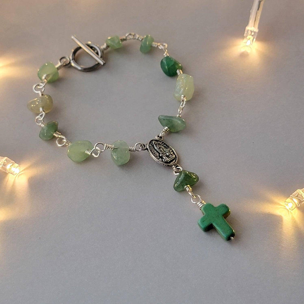 Dainty Rosary bracelet Aventurine , Bracelet rosaries, Rosary bracelet Religious, giftful gift for christmas, gift gifted for christmas