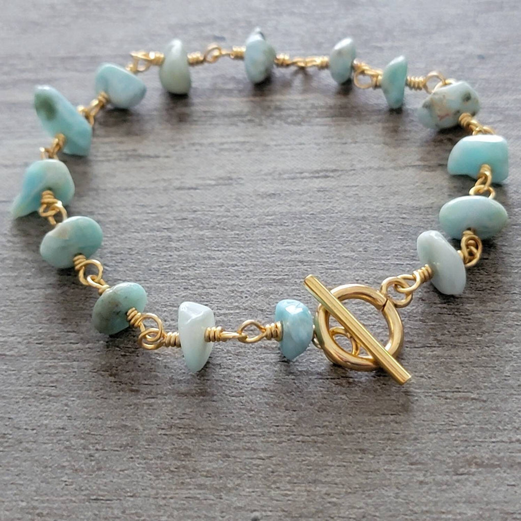 LARIMAR BRACELET, Larimar Raw Gemstone, Authentic Larimar Bead, layering bracelet, something blue, anxiety bracelet, christmas gifted