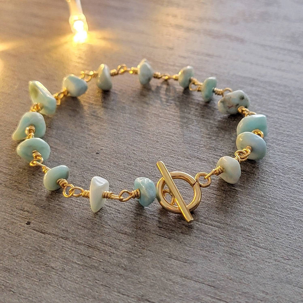 LARIMAR BRACELET, Larimar Raw Gemstone, Authentic Larimar Bead, layering bracelet, something blue, anxiety bracelet, christmas gifted
