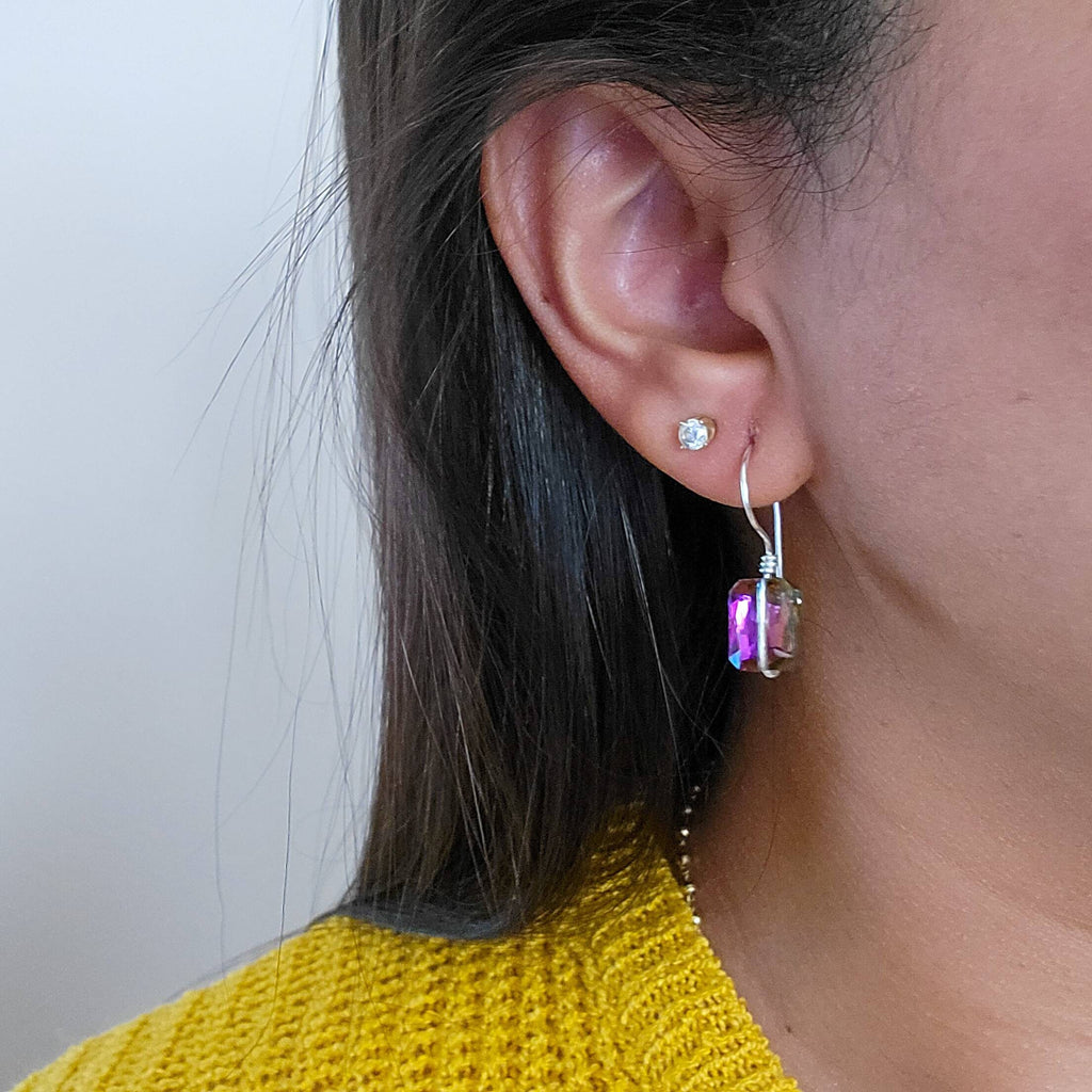 Crystal square Earrings, Geometric earrings, tini earrings, minimalistic earrings,giftful earrings, giftful gifts women, mothers days gifted