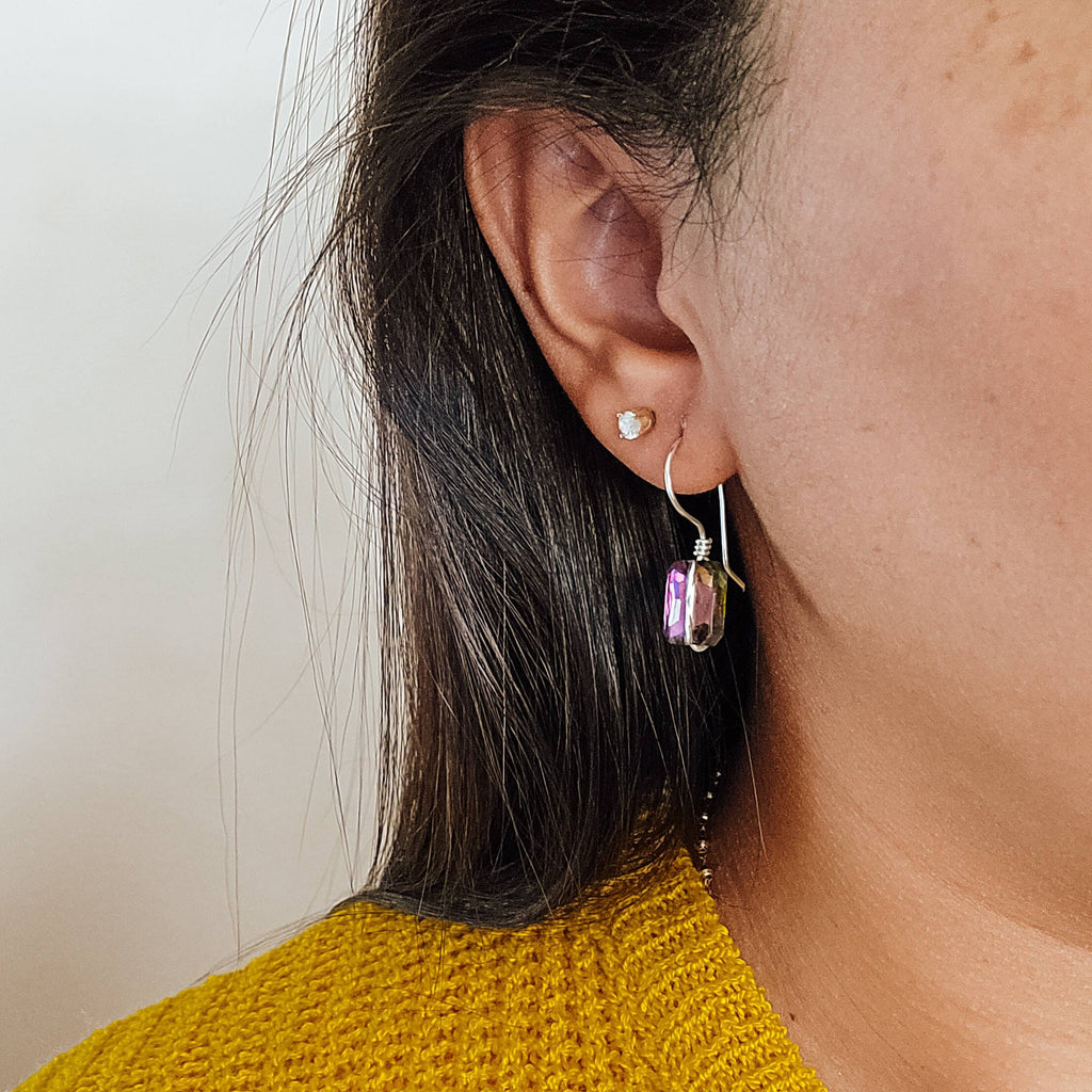 Crystal square Earrings, Geometric earrings, tini earrings, minimalistic earrings,giftful earrings, giftful gifts women, mothers days gifted