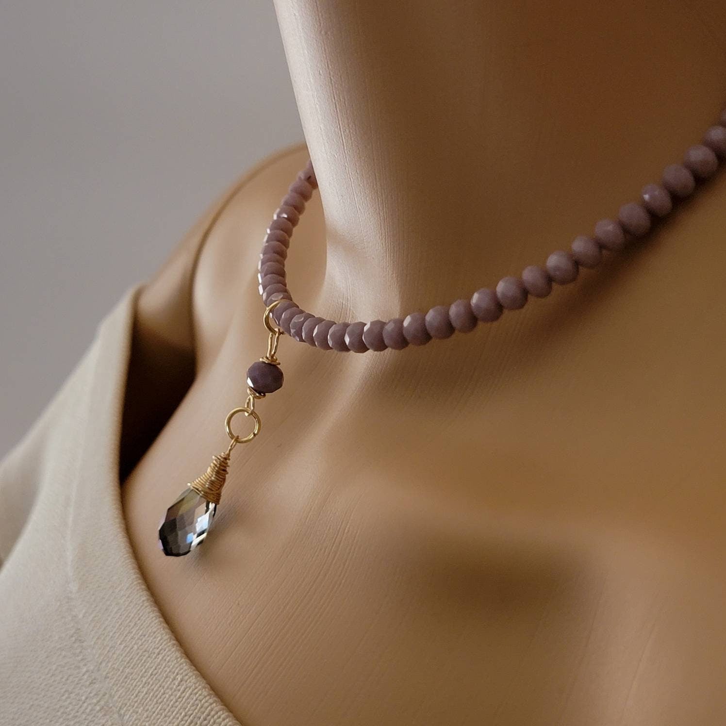 Choker Dainty crystal choker necklace, Delicate Gemstone Choker, Beaded Necklace, Birthday Gift for mom, Stone Wire Wrapped, Beaded Choker