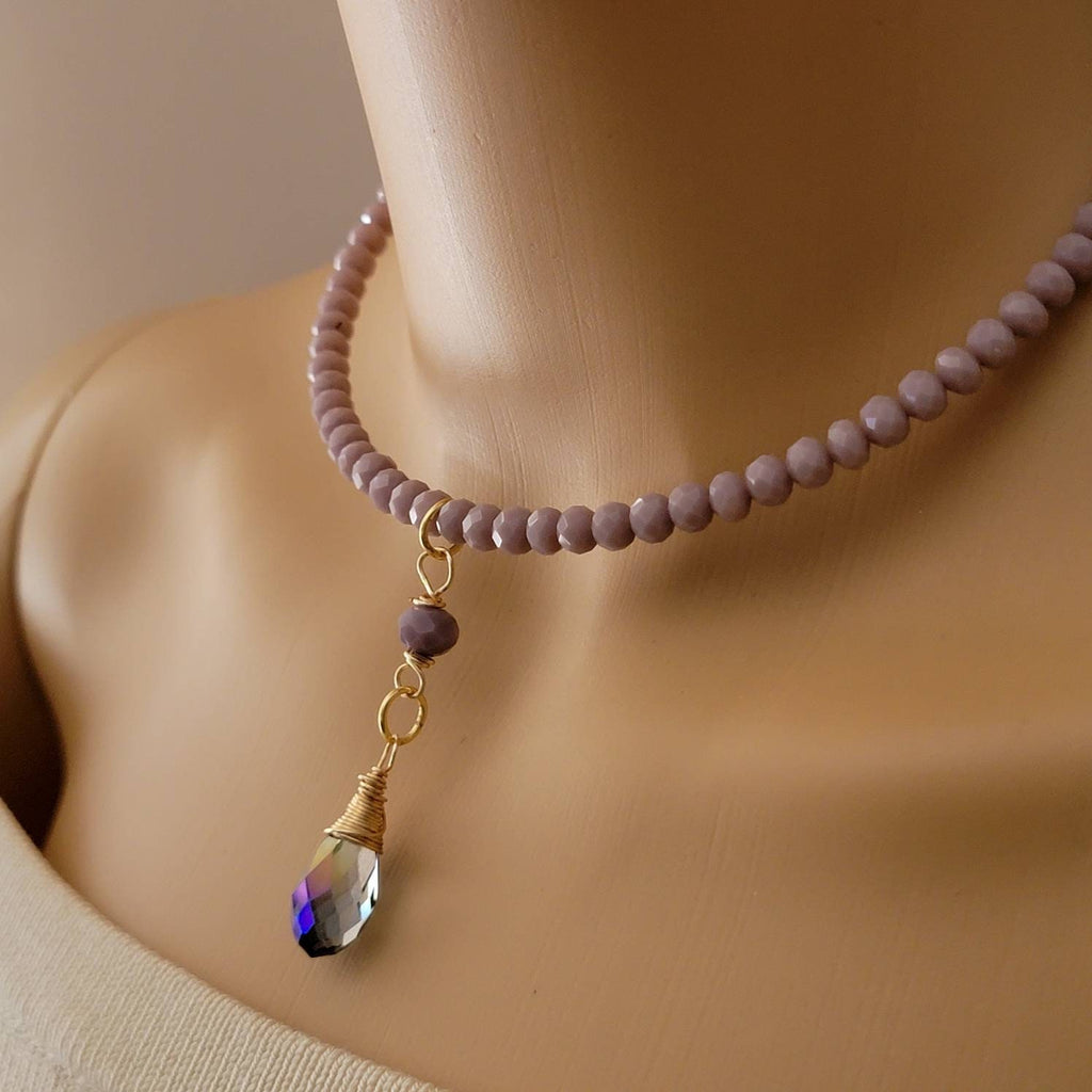 Choker Dainty crystal choker necklace, Delicate Gemstone Choker, Beaded Necklace, Birthday Gift for mom, Stone Wire Wrapped, Beaded Choker