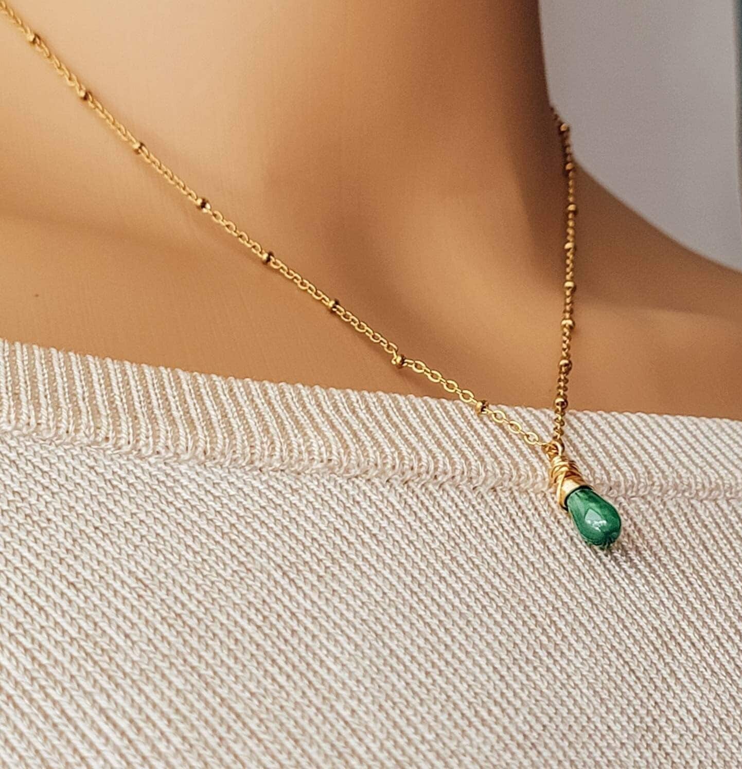 Dainty Jade Pendant Necklace, Natural Green Jade Necklace, Delicate Jade Necklace, Healing Crystal Jade Necklace, Gold jade Thin chain