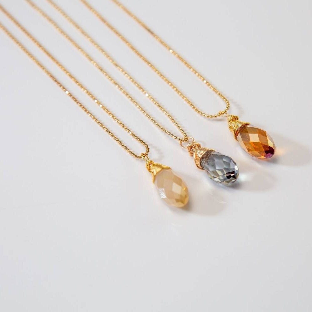 Dainty Crystal necklace, Teardrops necklace, 14k Gold filled chain, Layering Necklace, Minimalist Necklaces, Moms necklaces, Gifts for-her