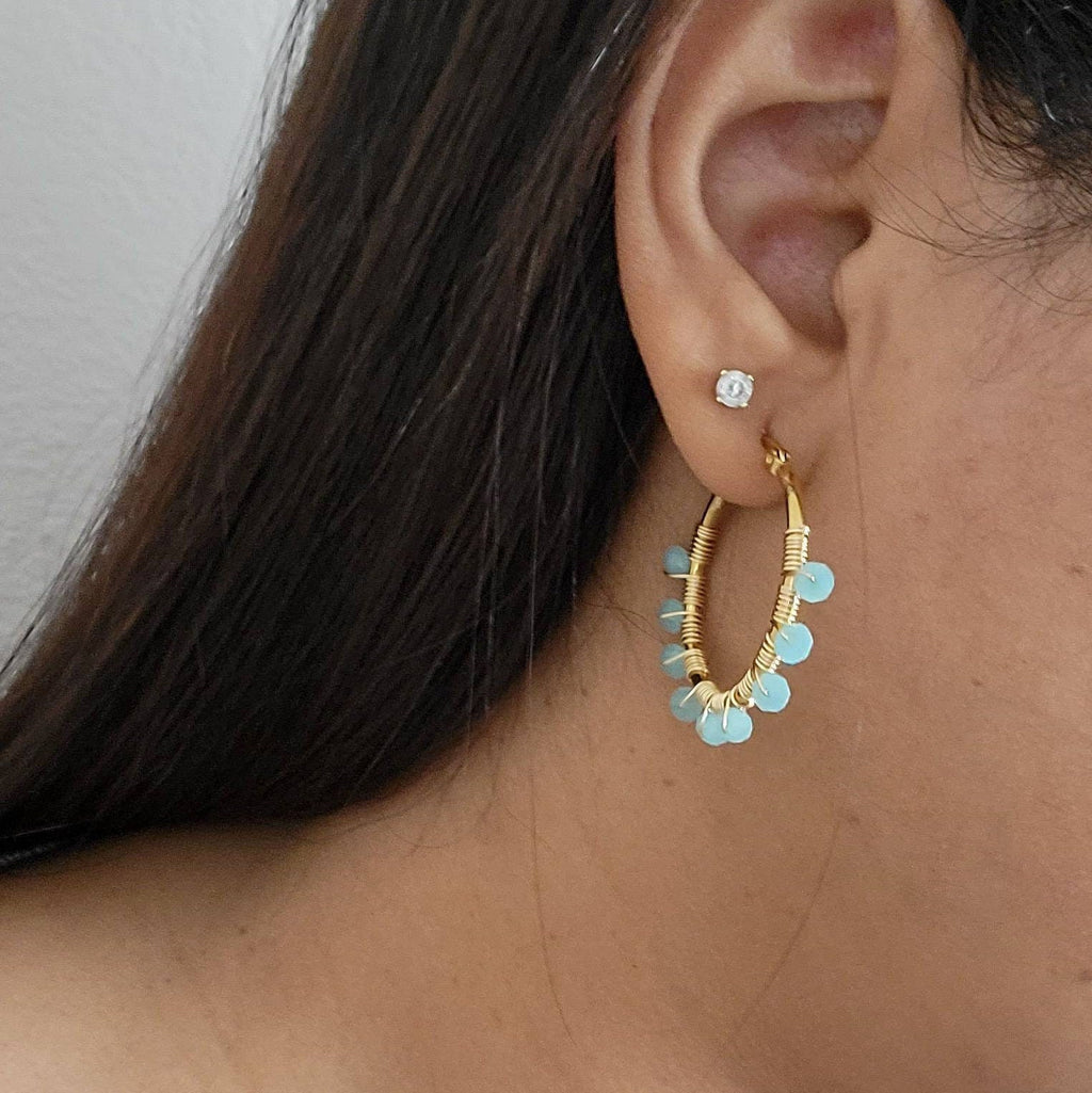Hoop aquamarine earrings, Birthstone hoop earrings, Aquamarine Huggie Hoops, Wedding Jewelry, Perfect Gift for Her, christmas gifts