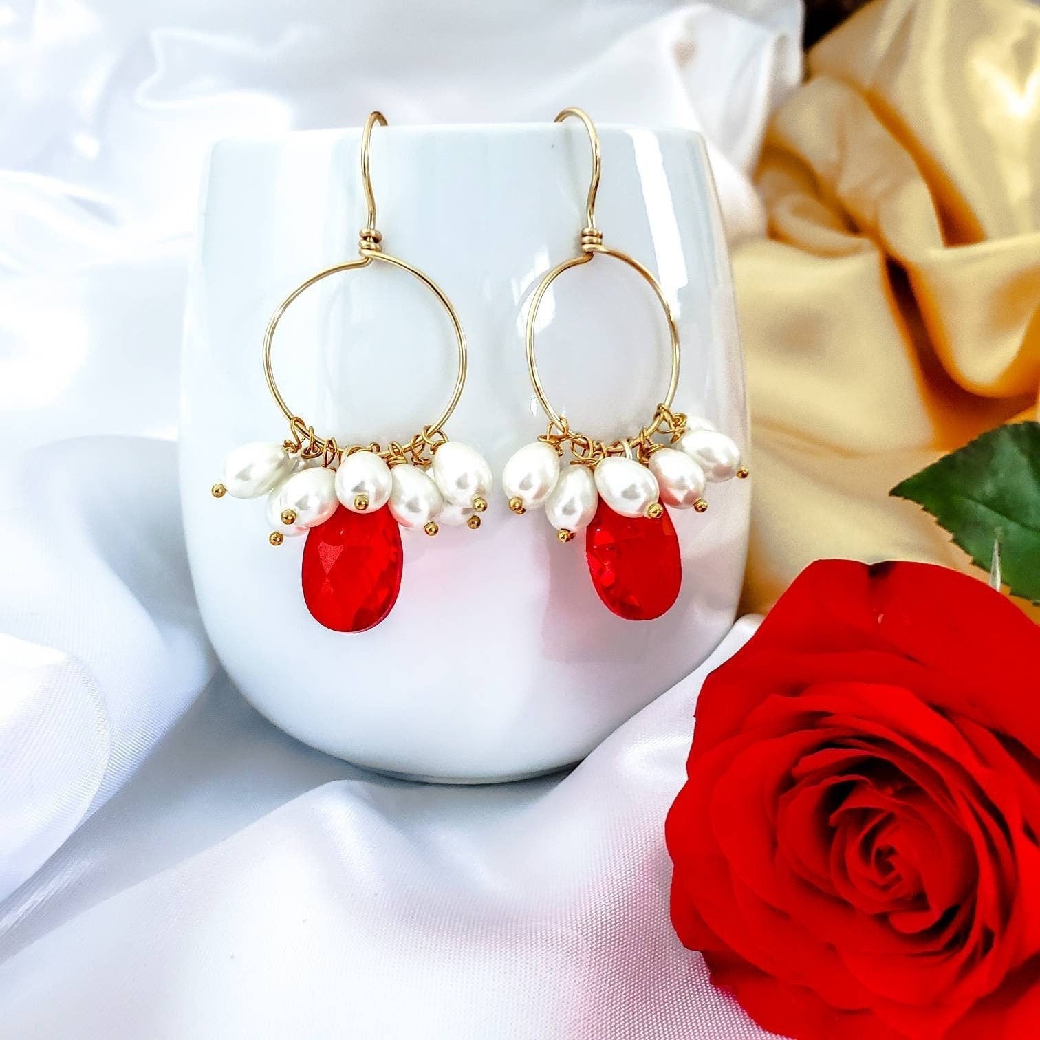 Pearl Drop Hoops, Pearl hoop earrings, 18K Gold Filled Pearl Earrings, Handmade Fresh Water Pearl Earrings, Drop Earrings, mothers day gift