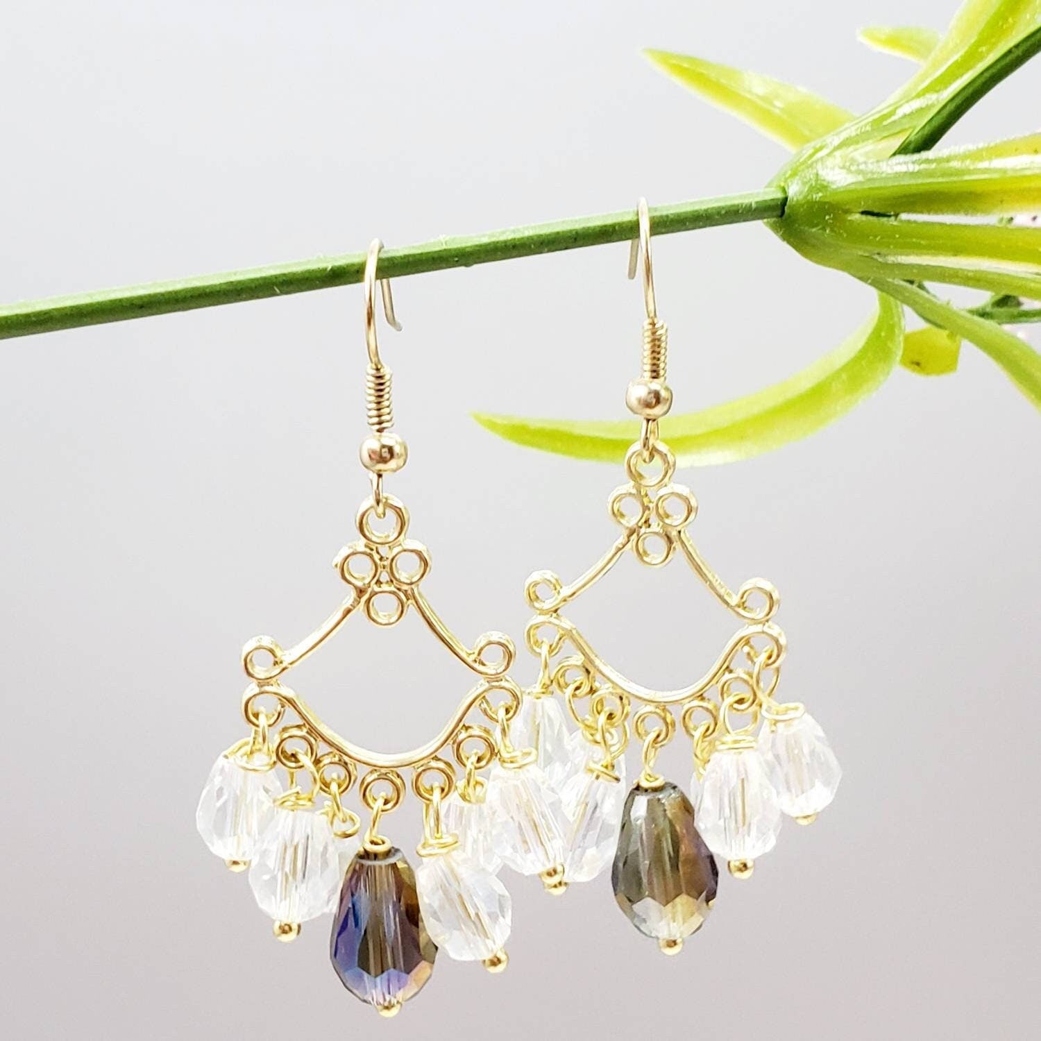 Chandelier Boho Earrings, Crystal Bridal Earrings, Gold Wedding Earrings, Chandelier Bridal Earrings, Dangle Earrings, Crystal Earrings,